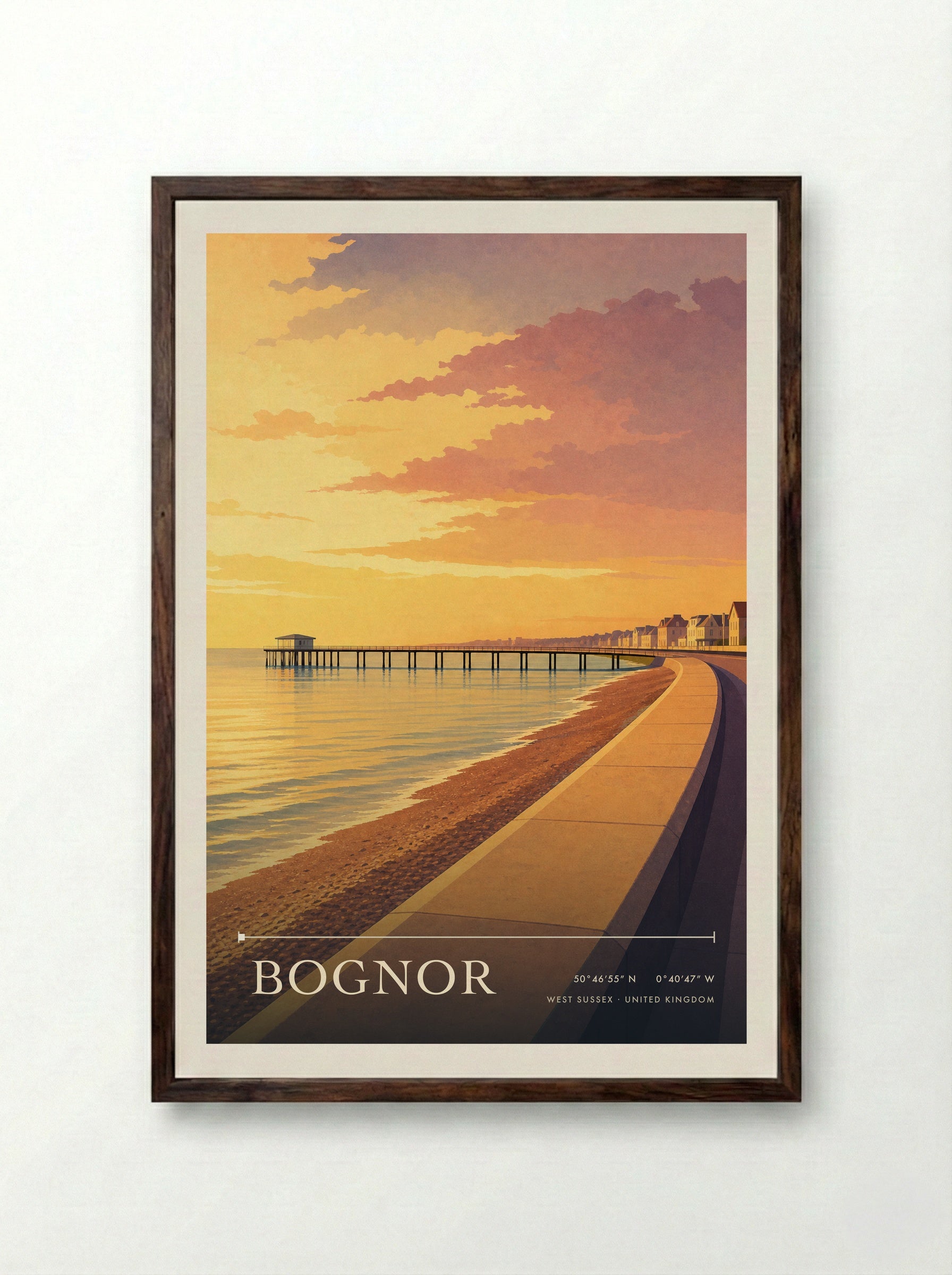 Bognor West Sussex United Kingdom Travel Poster - Framed Print Dark Wood