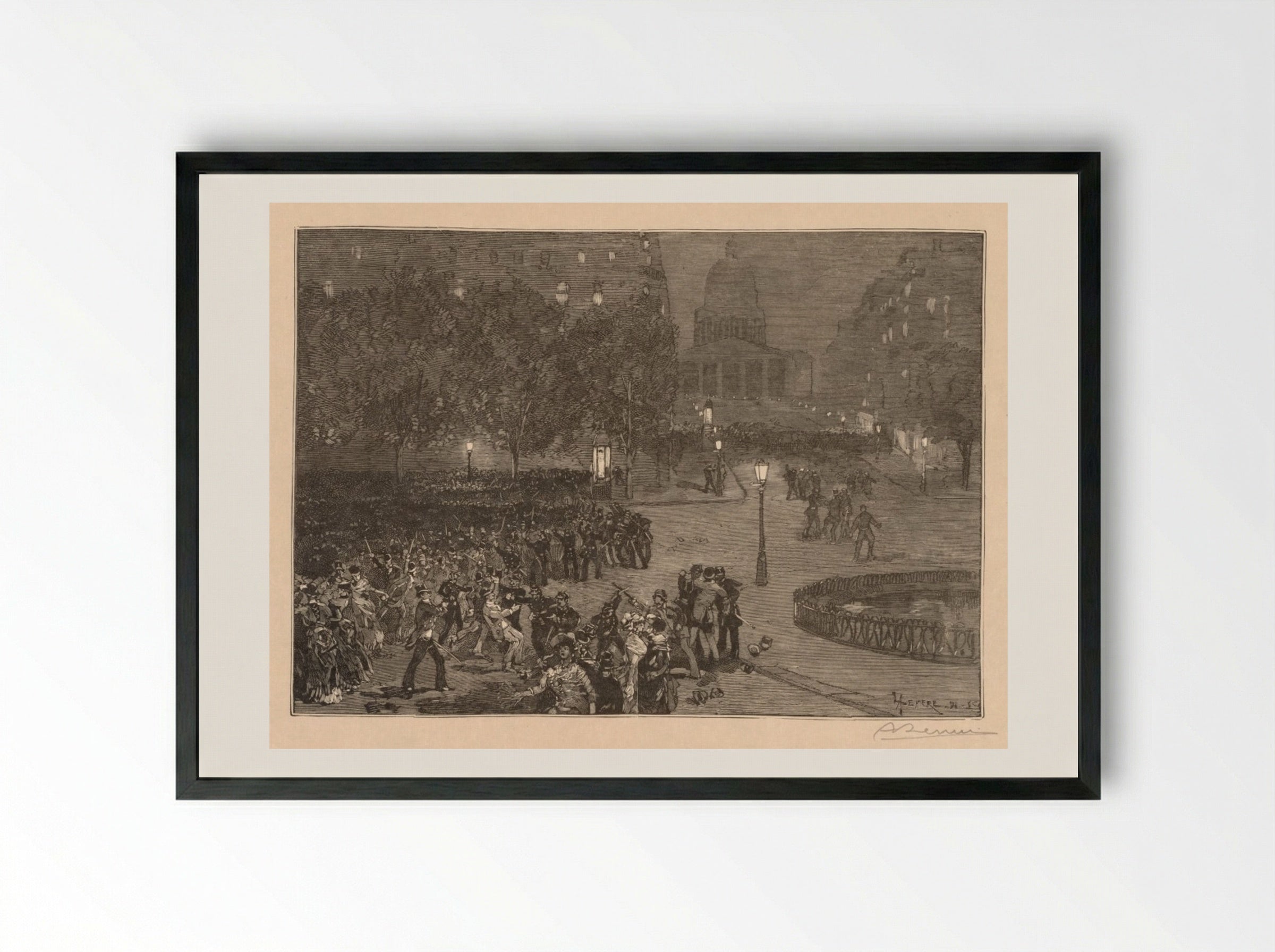 Bois du Monde: Les troubles du quartier Latin - Auguste Louis Lepère - Framed Print Black