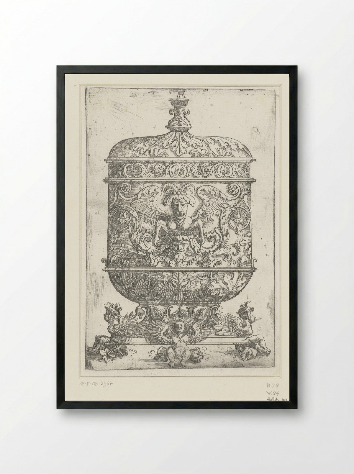 Bokaal met groteskenversiering - Nicoletto da Modena - Framed Print Black