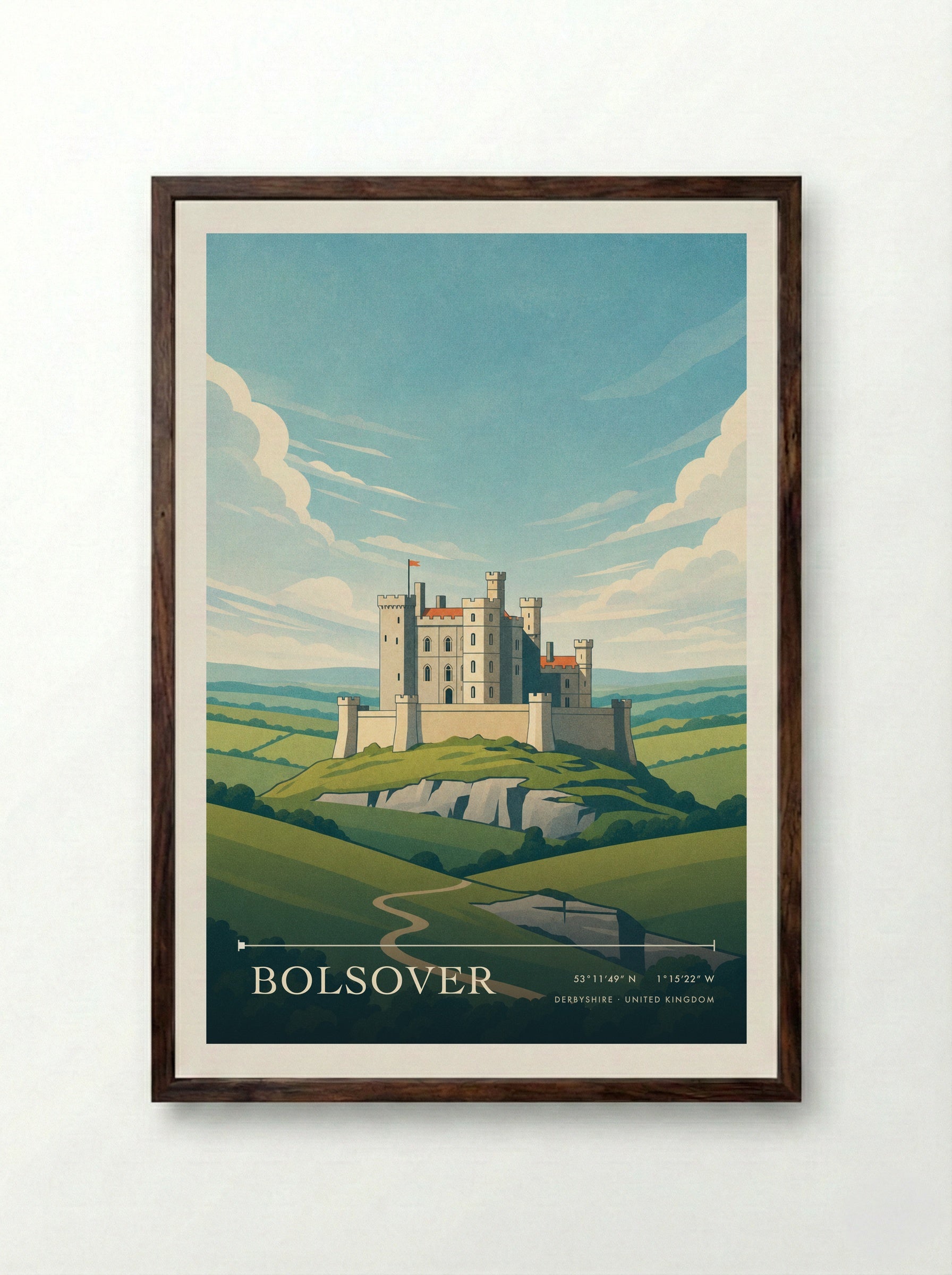 Bolsover Derbyshire United Kingdom Travel Poster - Framed Print Dark Wood
