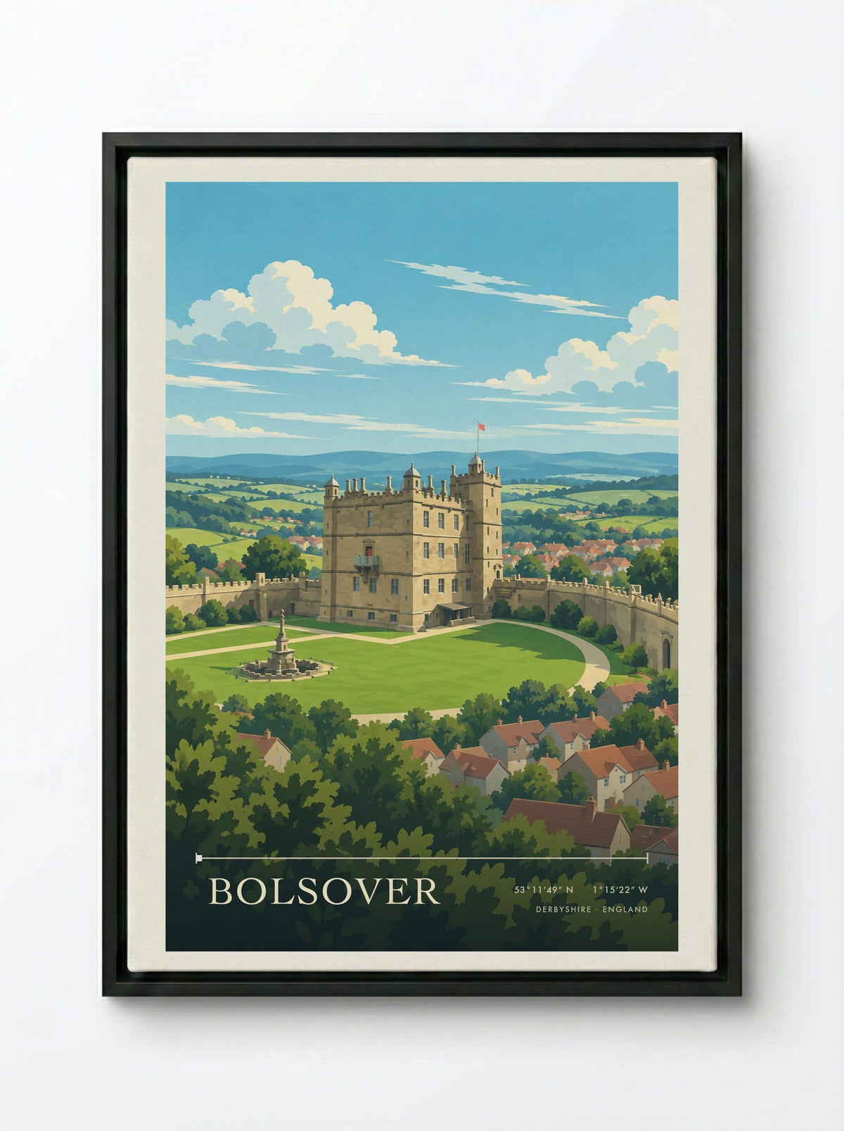 Bolsover, Derbyshire | Travel Poster - Framed Canvas Black
