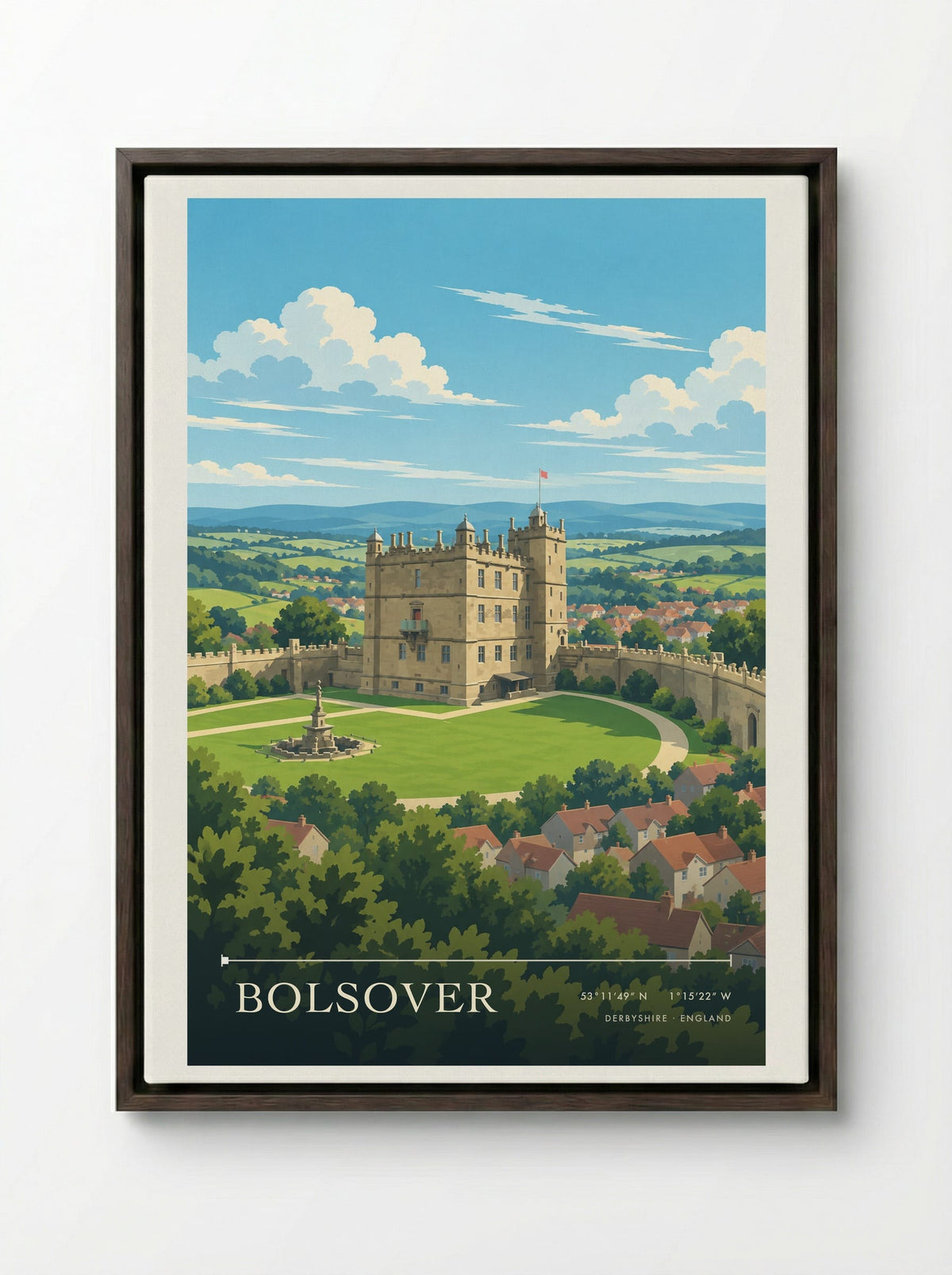 Bolsover, Derbyshire | Travel Poster - Framed Canvas Dark Wood