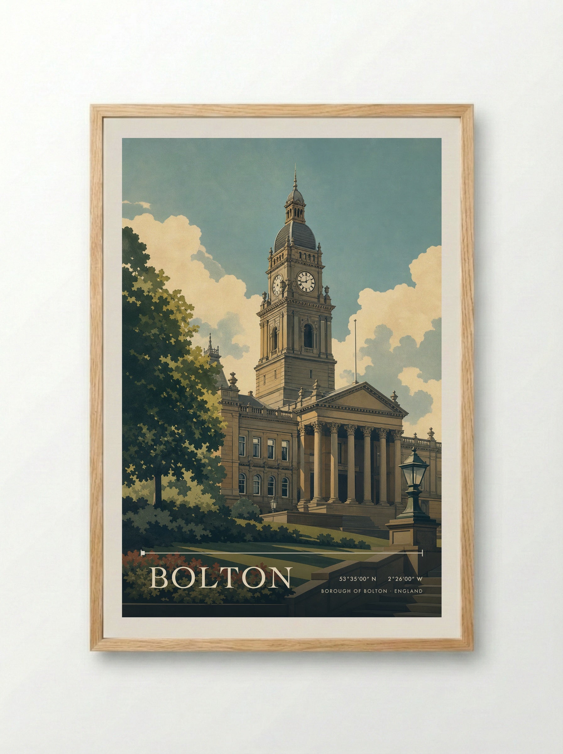 Bolton Borough of Bolton England Travel Poster - Framed Print Wood