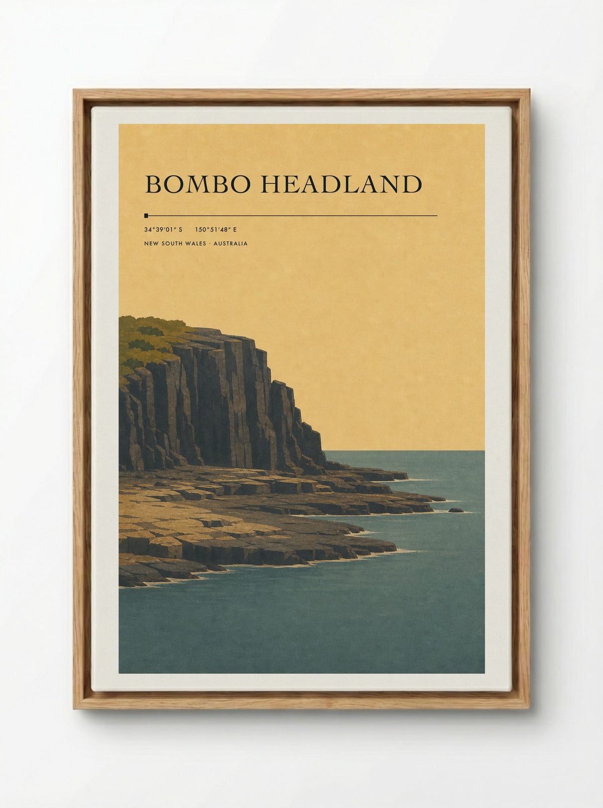 Bombo Headland Travel Poster Artwork - Framed Canvas Wood