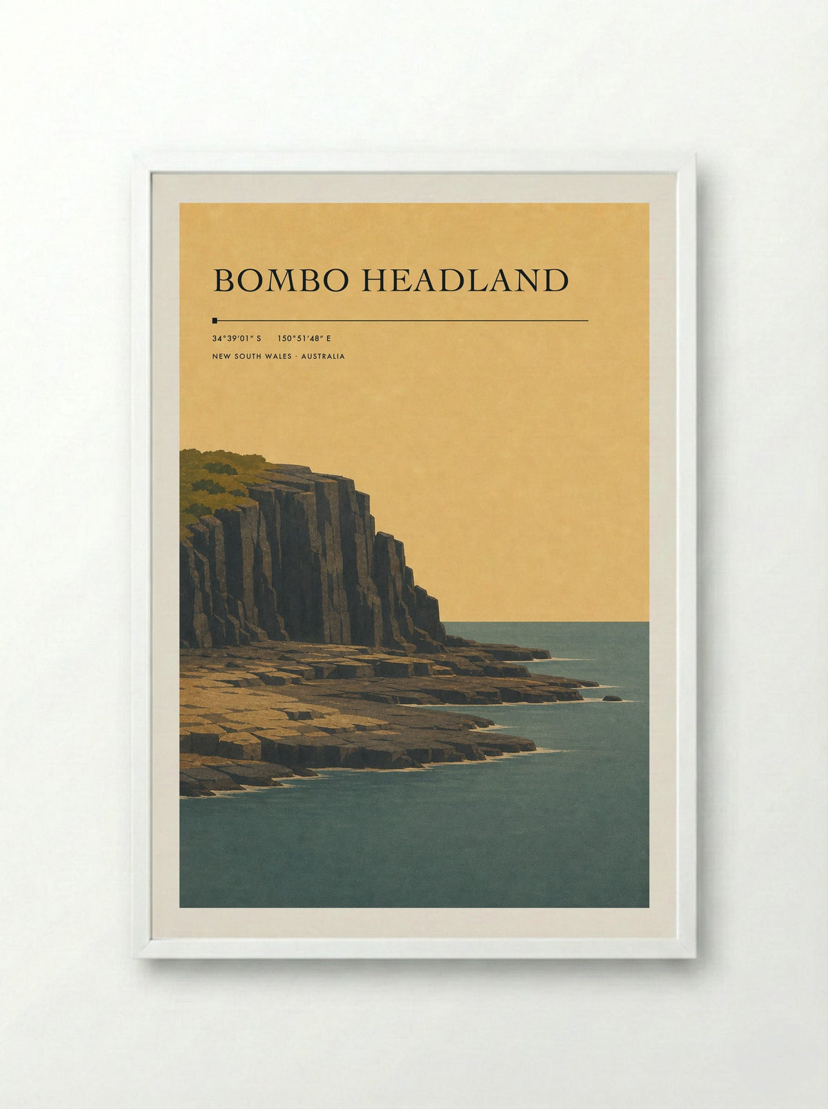 Bombo Headland Travel Poster Artwork - Framed Print White
