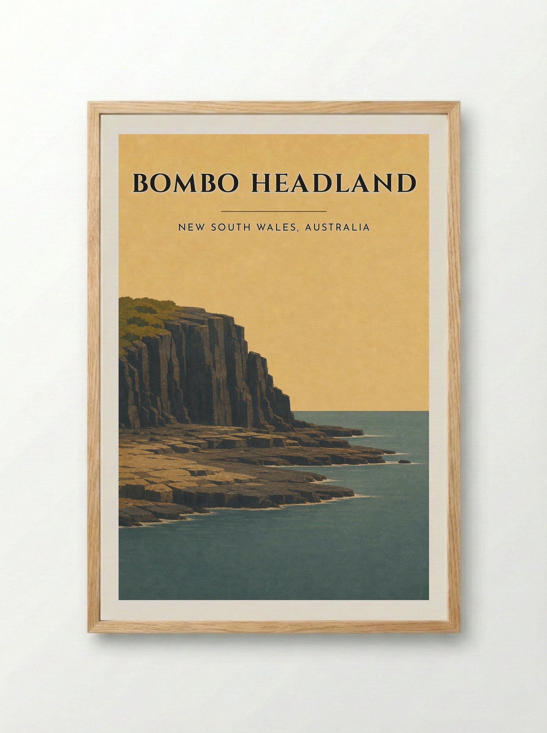 Bombo Headland Travel Poster Artwork - Framed Print Wood
