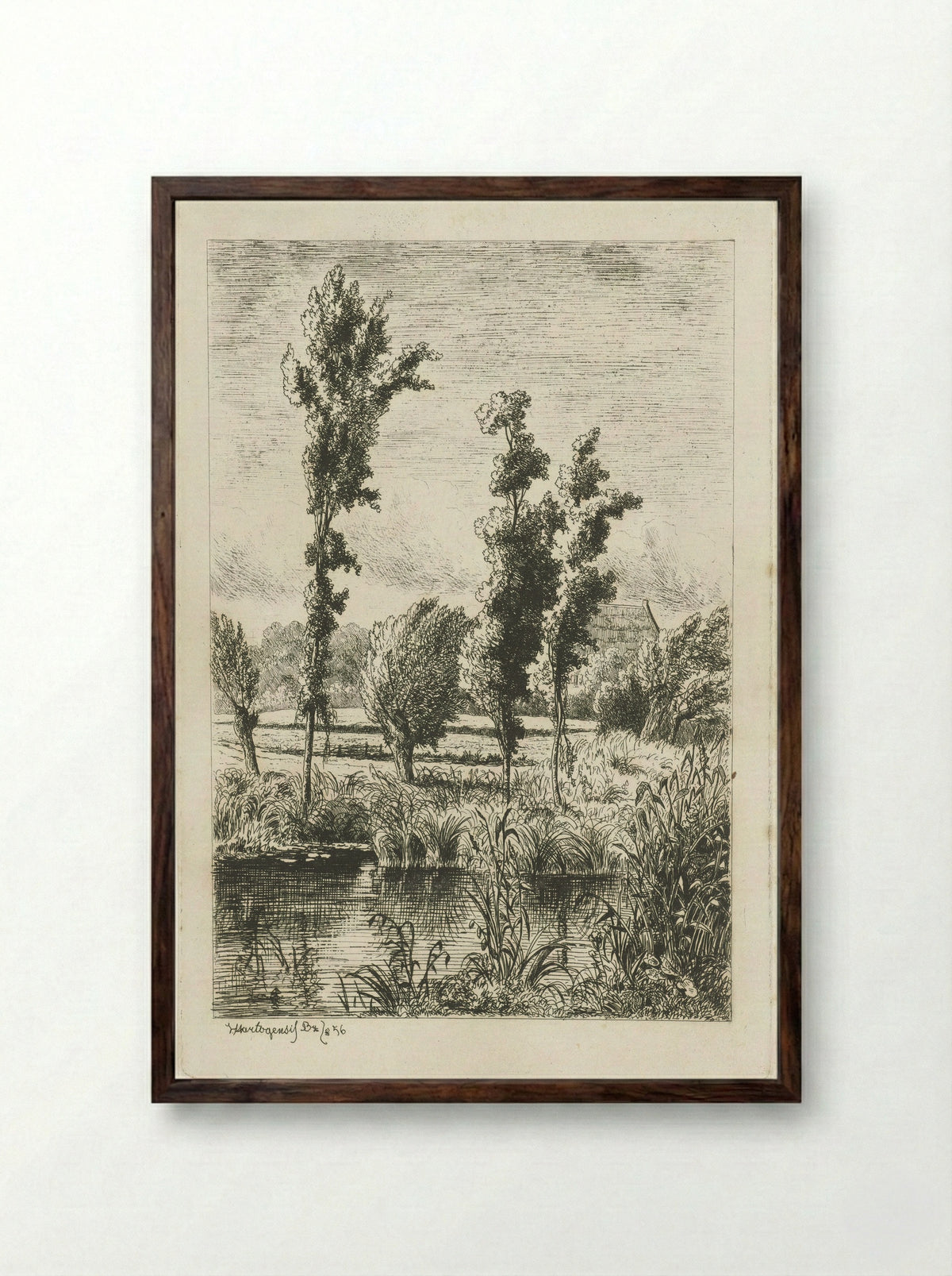 Bomen aan een sloot - Joseph Hartogensis - Framed Print Dark Wood