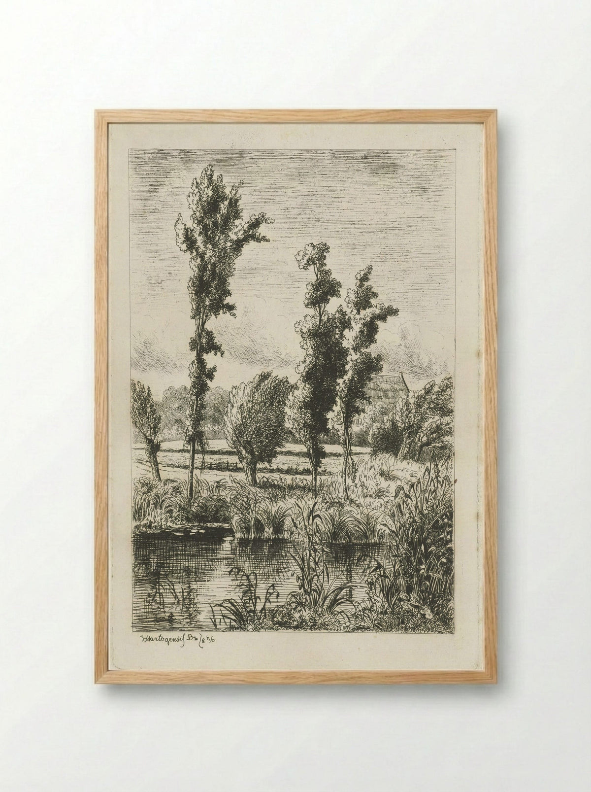 Bomen aan een sloot - Joseph Hartogensis - Framed Print Wood