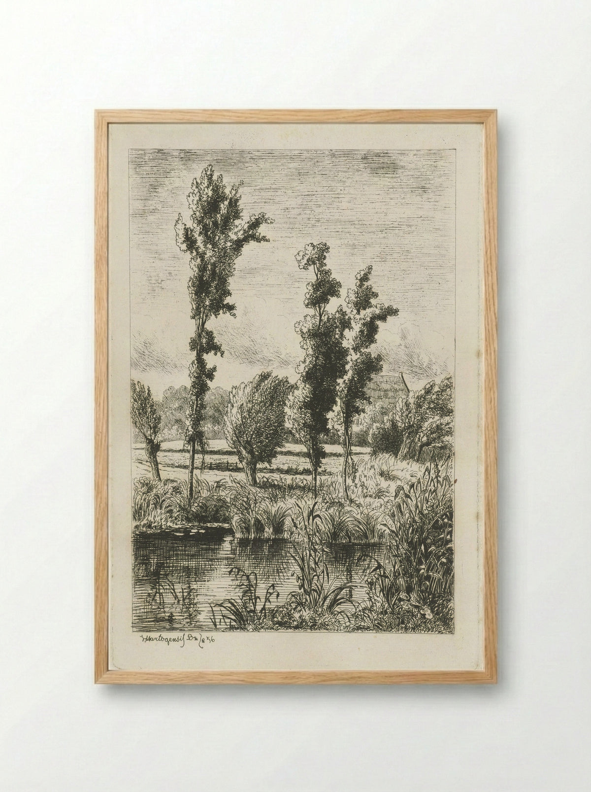 Bomen aan een sloot - Joseph Hartogensis - Framed Print Wood