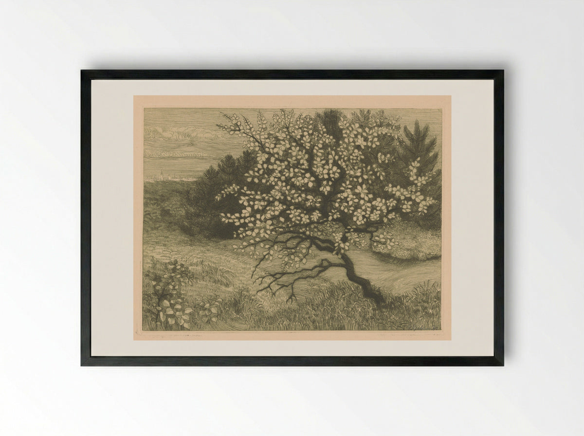 Bomen in een glooiend landschap - Roelf Gerbrands - Framed Print Black