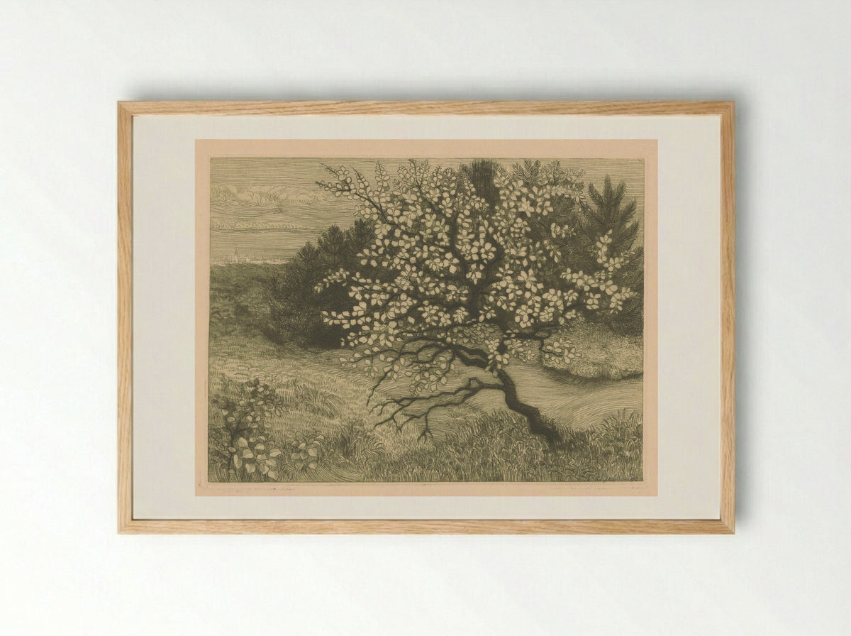 Bomen in een glooiend landschap - Roelf Gerbrands - Framed Print Wood