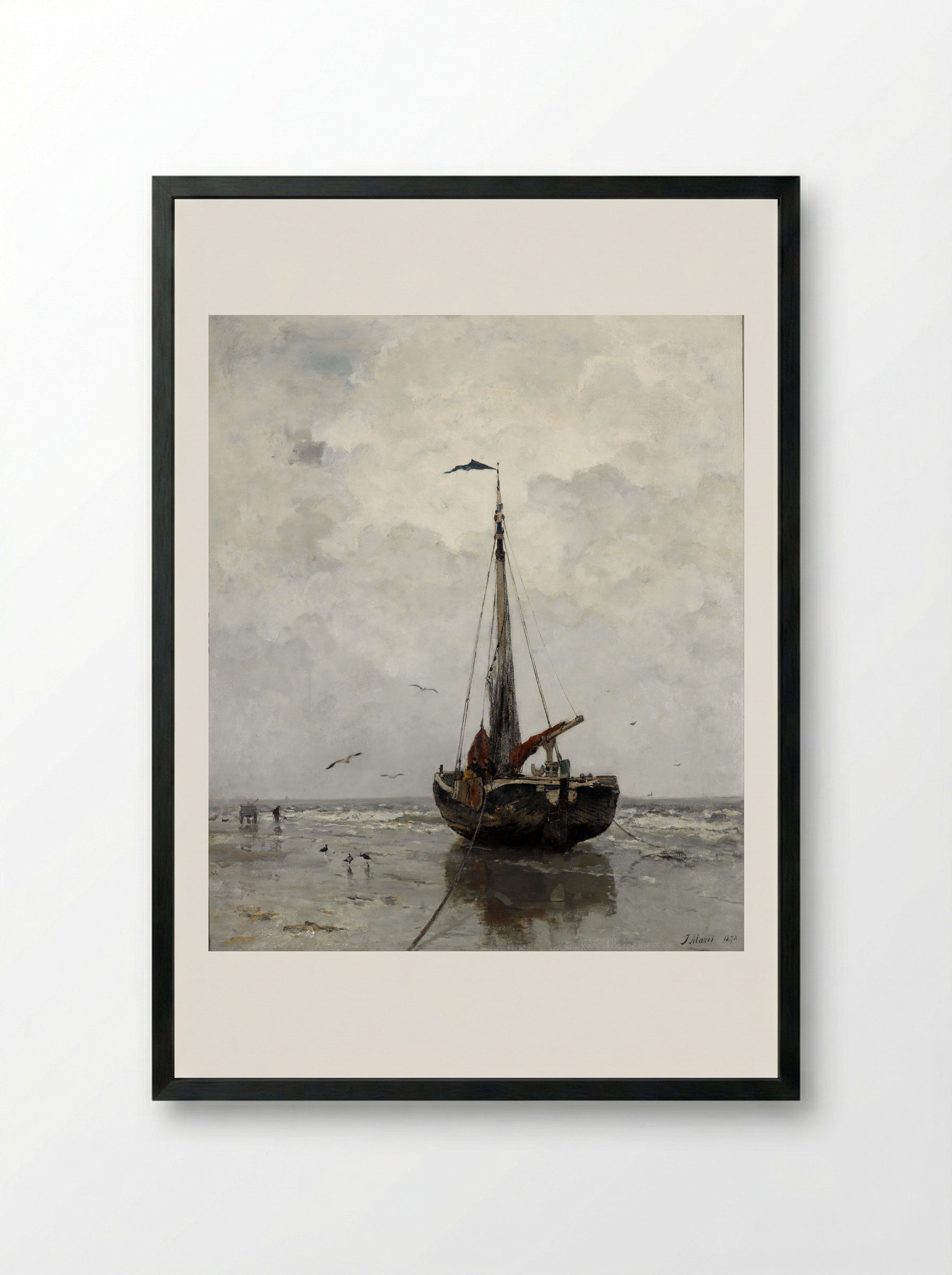 Bomschuit op het Scheveningse strand - Jacob Maris - Framed Print Black