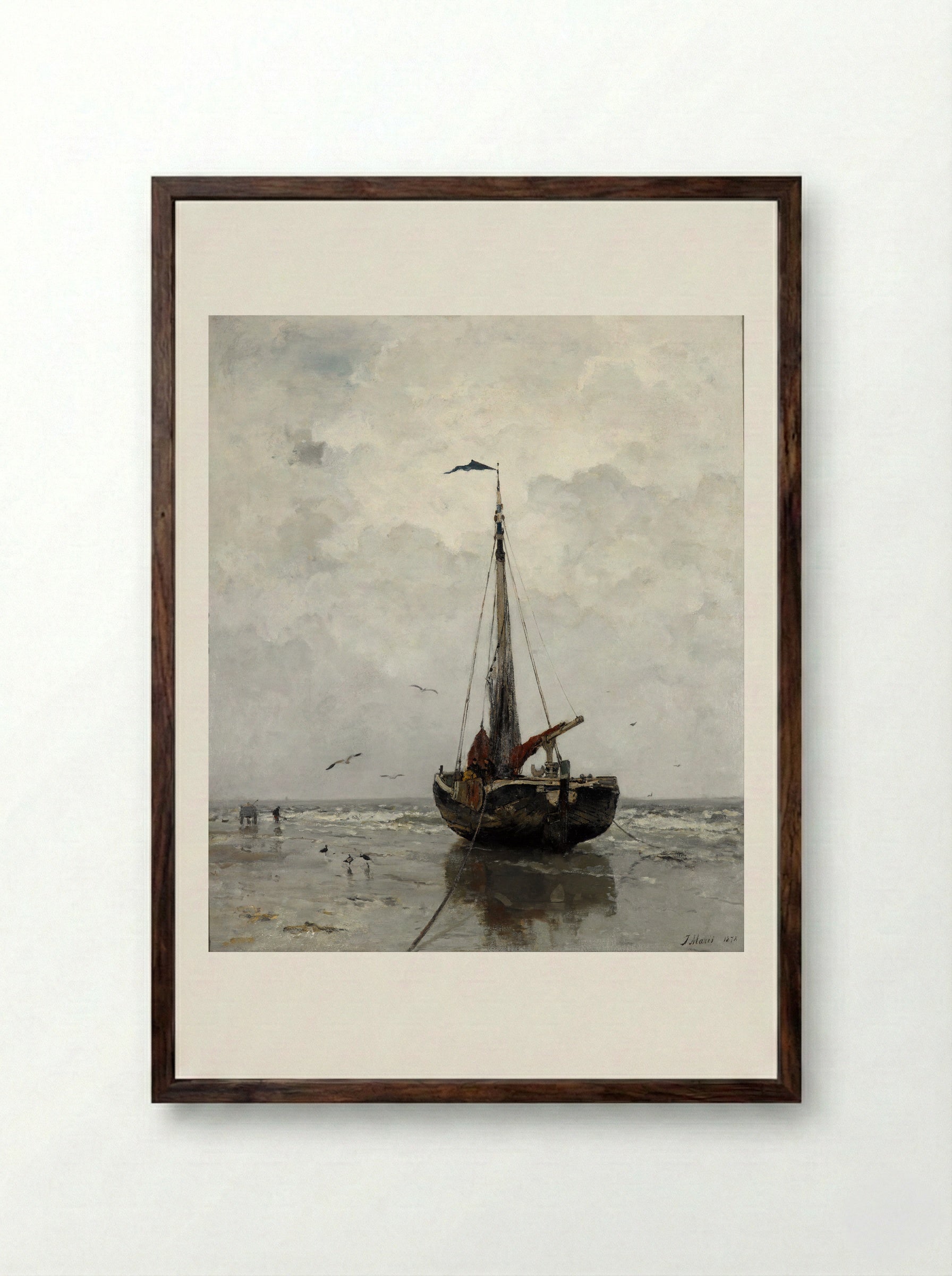 Bomschuit op het Scheveningse strand - Jacob Maris - Framed Print Dark Wood