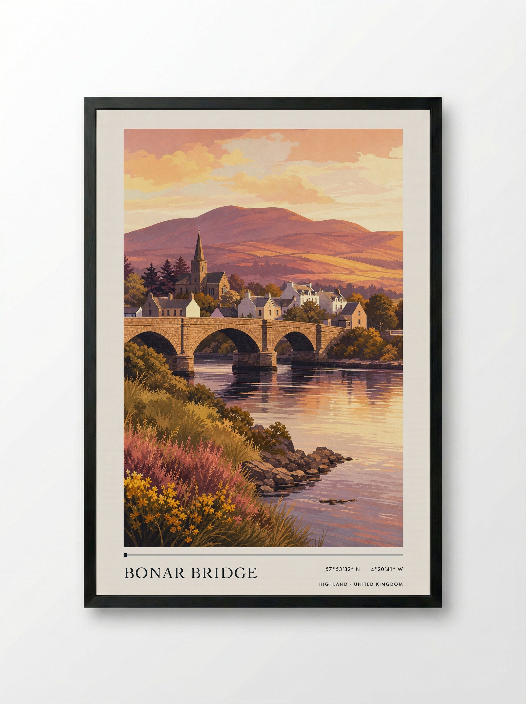 Bonar Bridge Highland United Kingdom Travel Poster - Framed Print Black