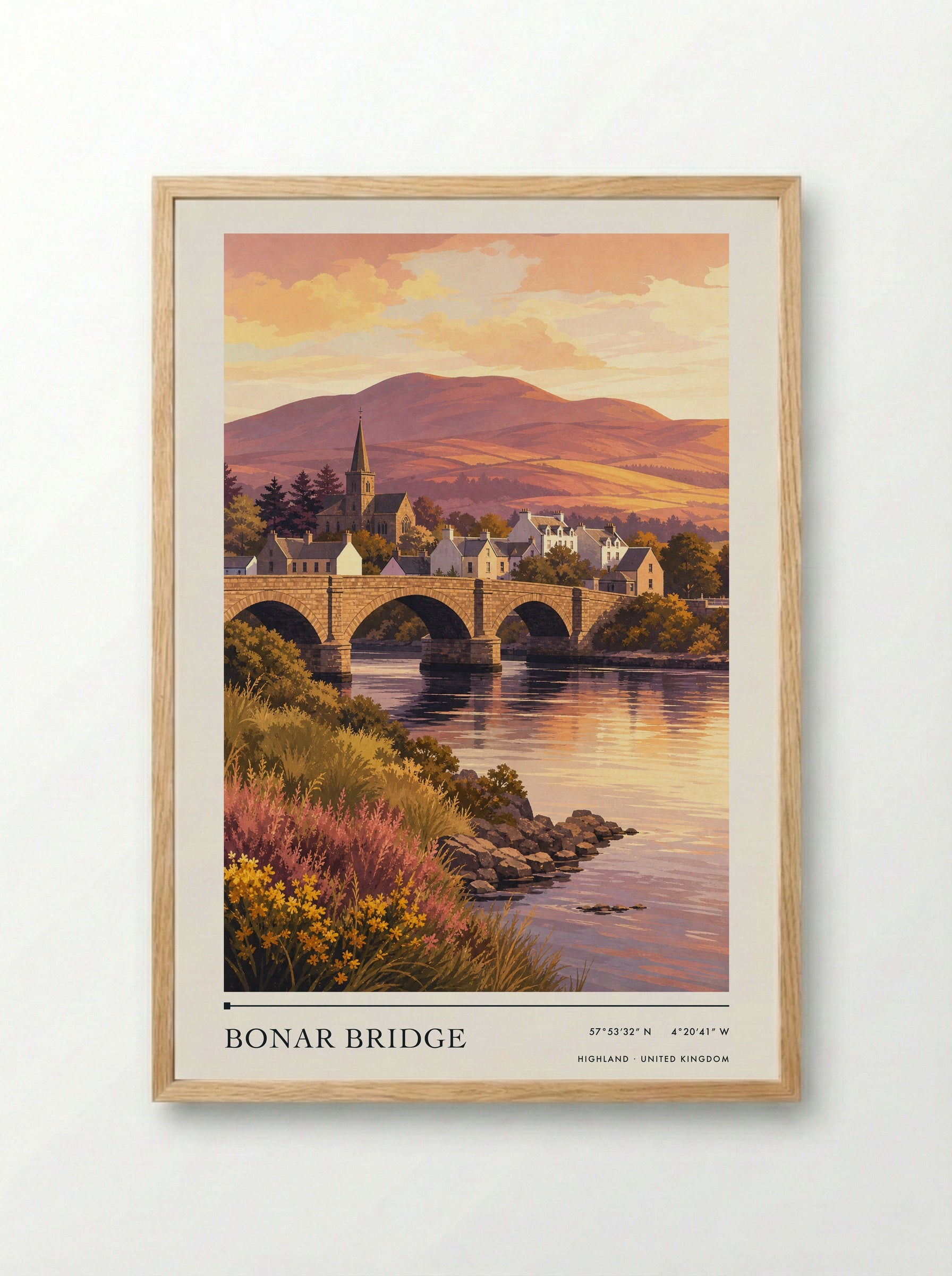 Bonar Bridge Highland United Kingdom Travel Poster - Framed Print Wood