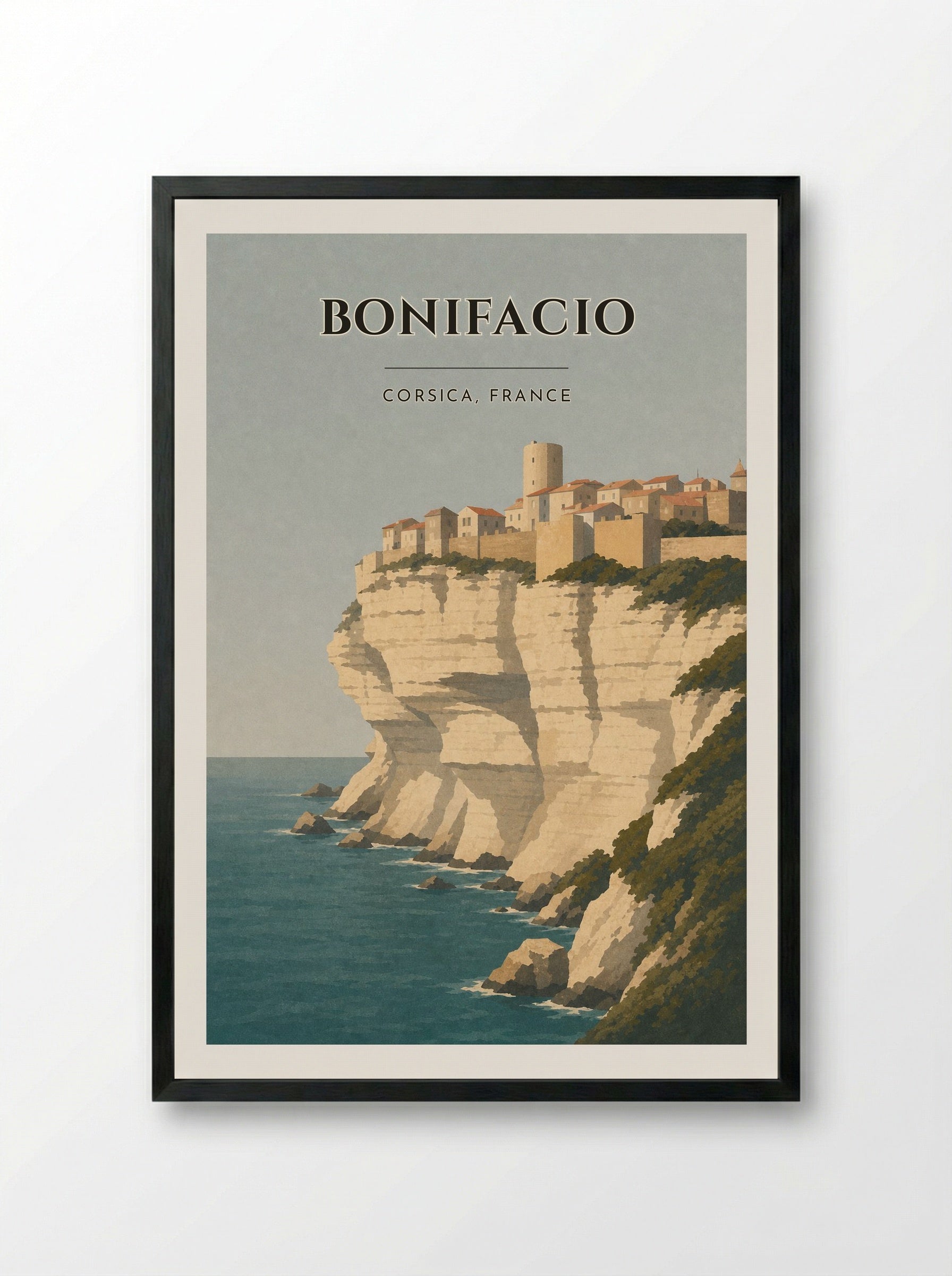 Bonifacio Travel Poster Artwork - Framed Print Black
