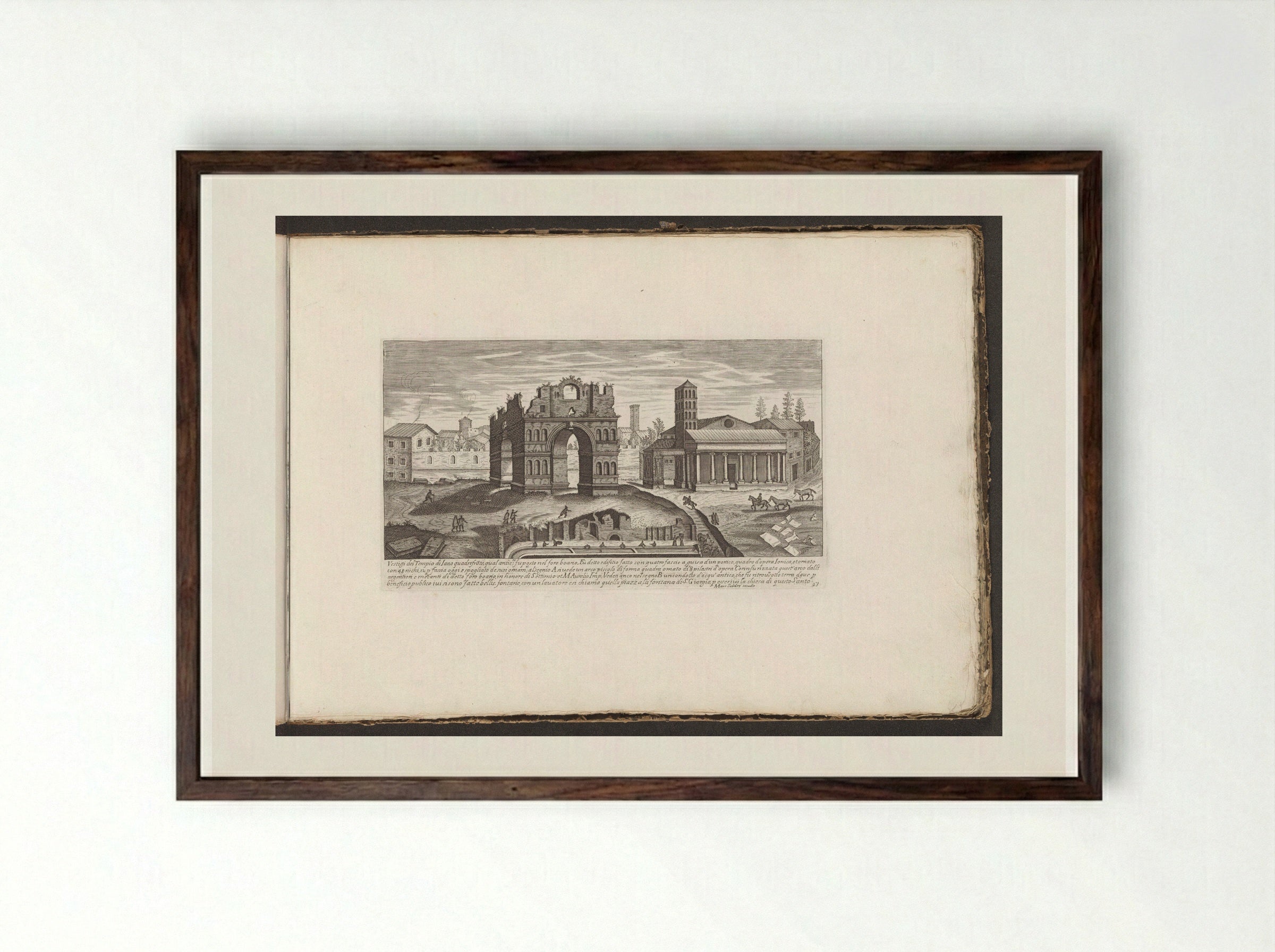 Boog van Janus en San Giorgio in Velabro - Giovanni Giacomo de' Rossi - Framed Print Dark Wood