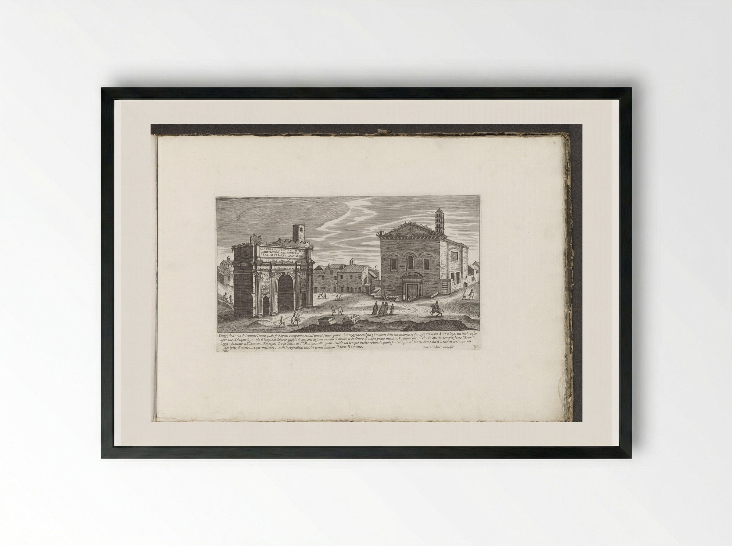 Boog van Septimius Severus en de Curia Julia - Giovanni Giacomo de' Rossi - Framed Print Black