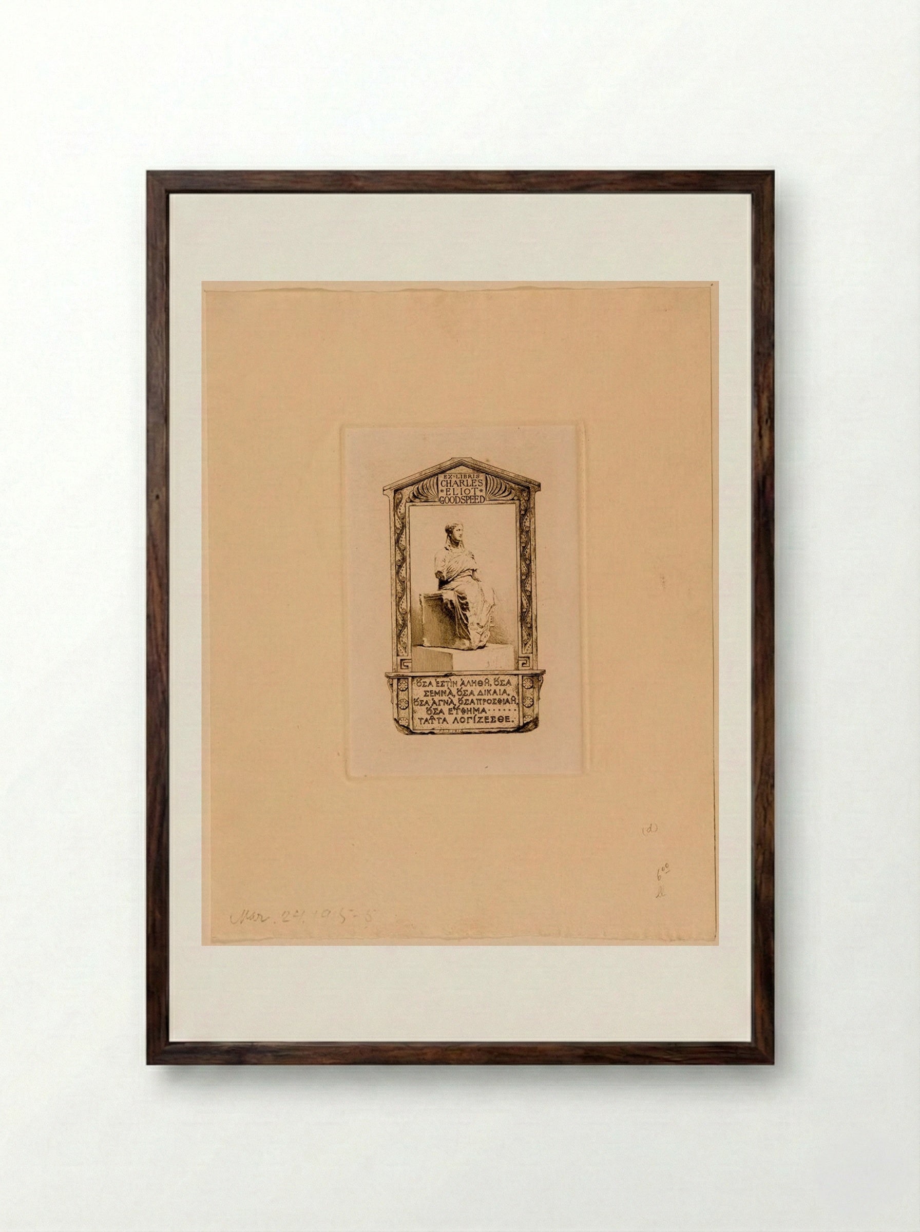 Bookplate of Charles Eliot Goodspeed - Sidney L. Smith - Framed Print Dark Wood
