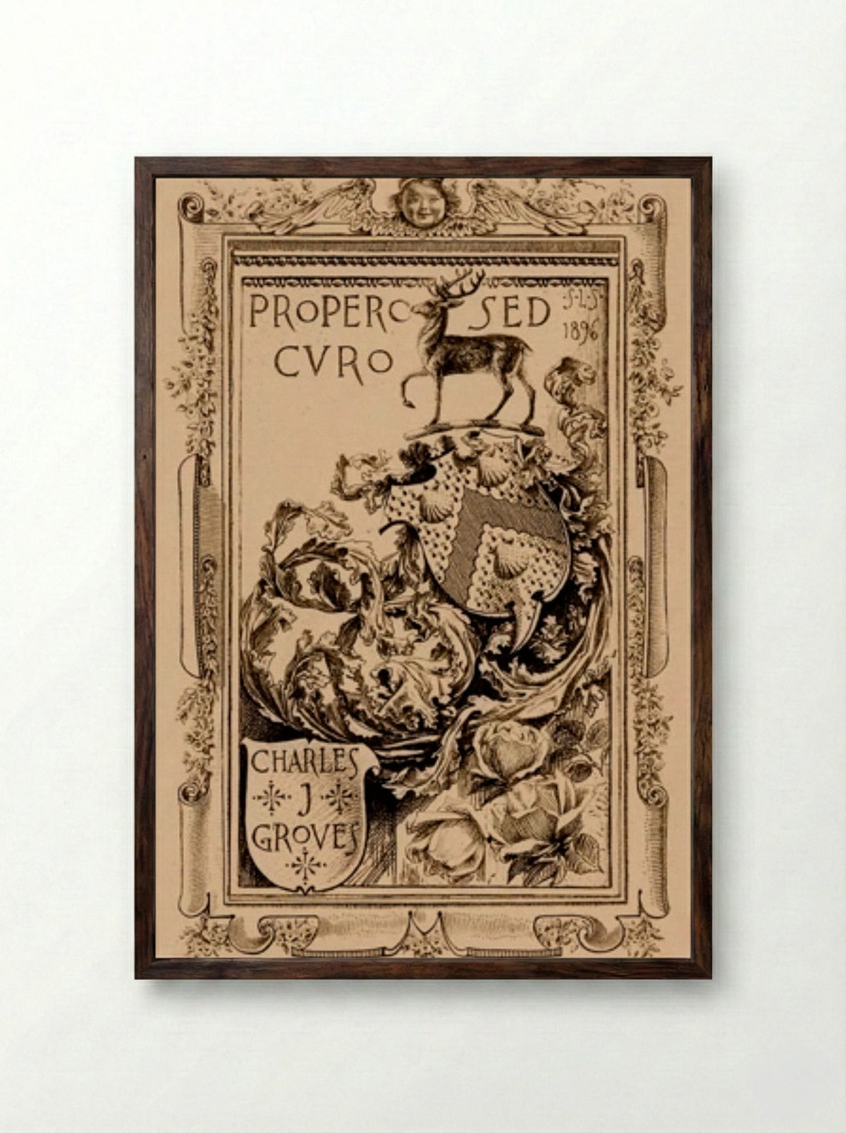 Bookplate of Charles J. Groves - Sidney L. Smith - Framed Print Dark Wood
