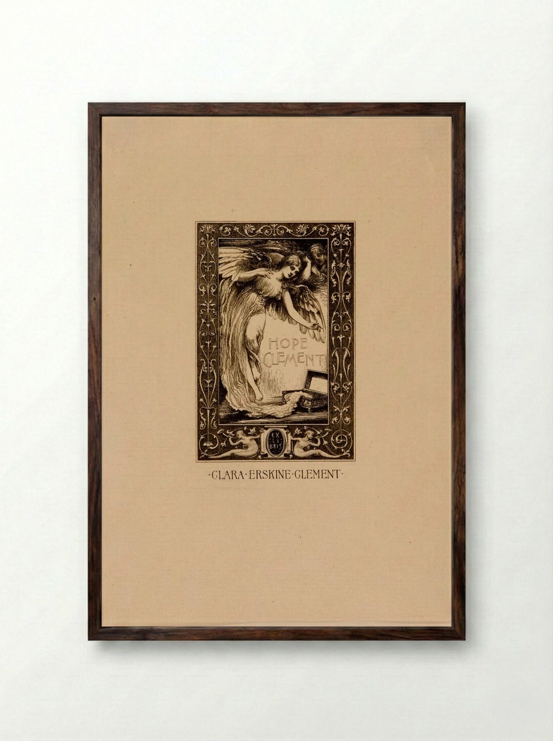 Bookplate of Clara Erskine Clement - Sidney L. Smith - Framed Print Dark Wood