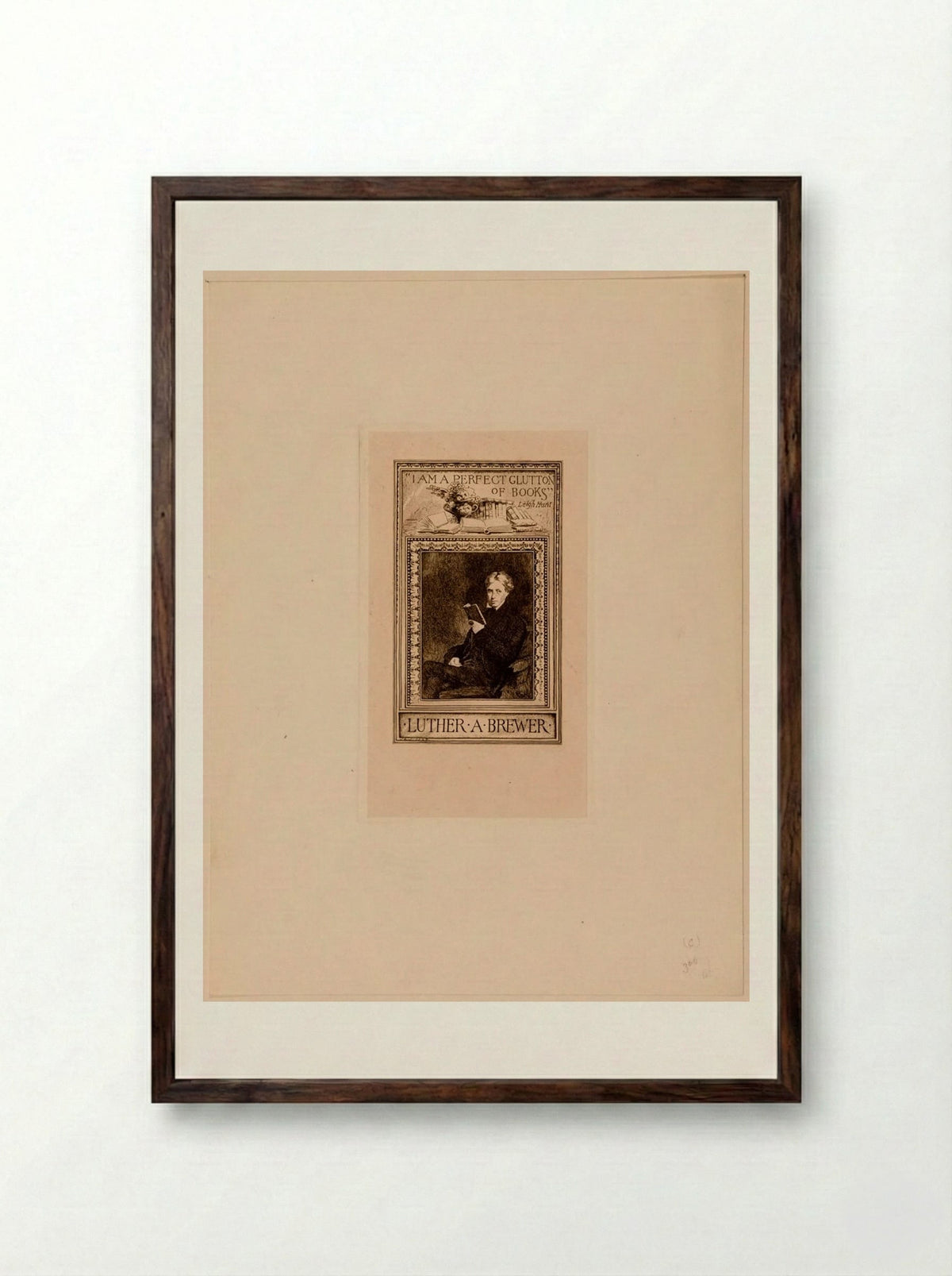 Bookplate of Luther A. Brewer - Sidney L. Smith - Framed Print Dark Wood