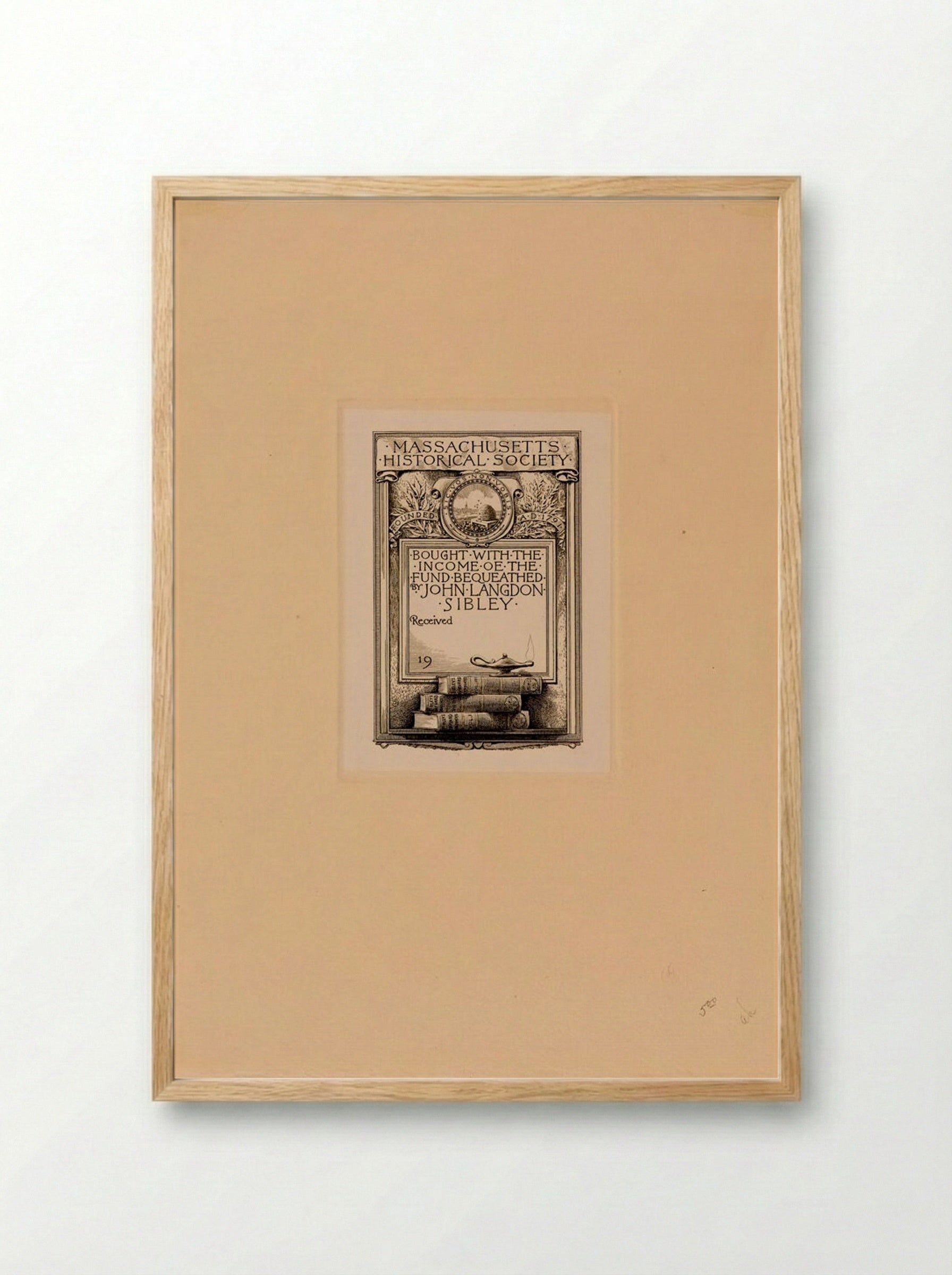 Bookplate of Massachusetts Historical Society, John Langdon Sibley Fund - Sidney L. Smith - Framed Print Wood