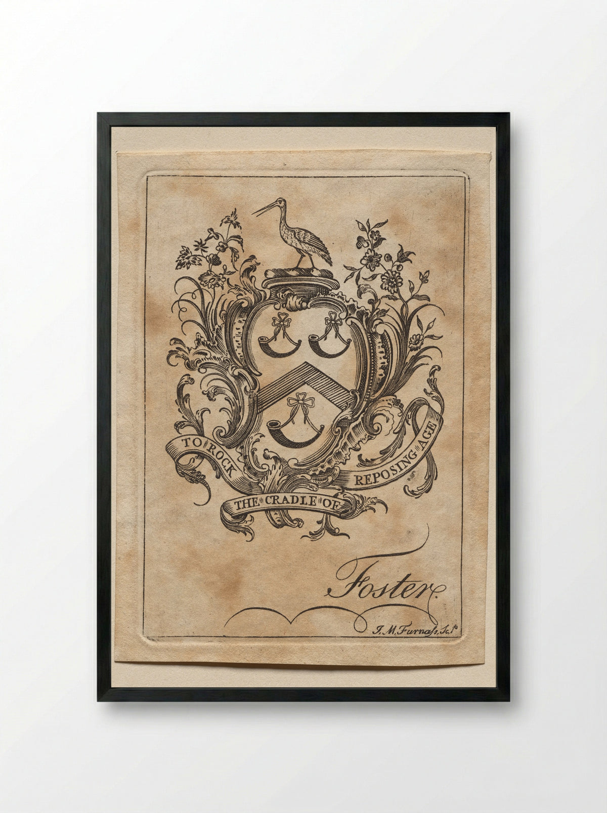 Bookplate: Coat of Arms with Foster inscribed below - John Mason Furnass - Framed Print Black