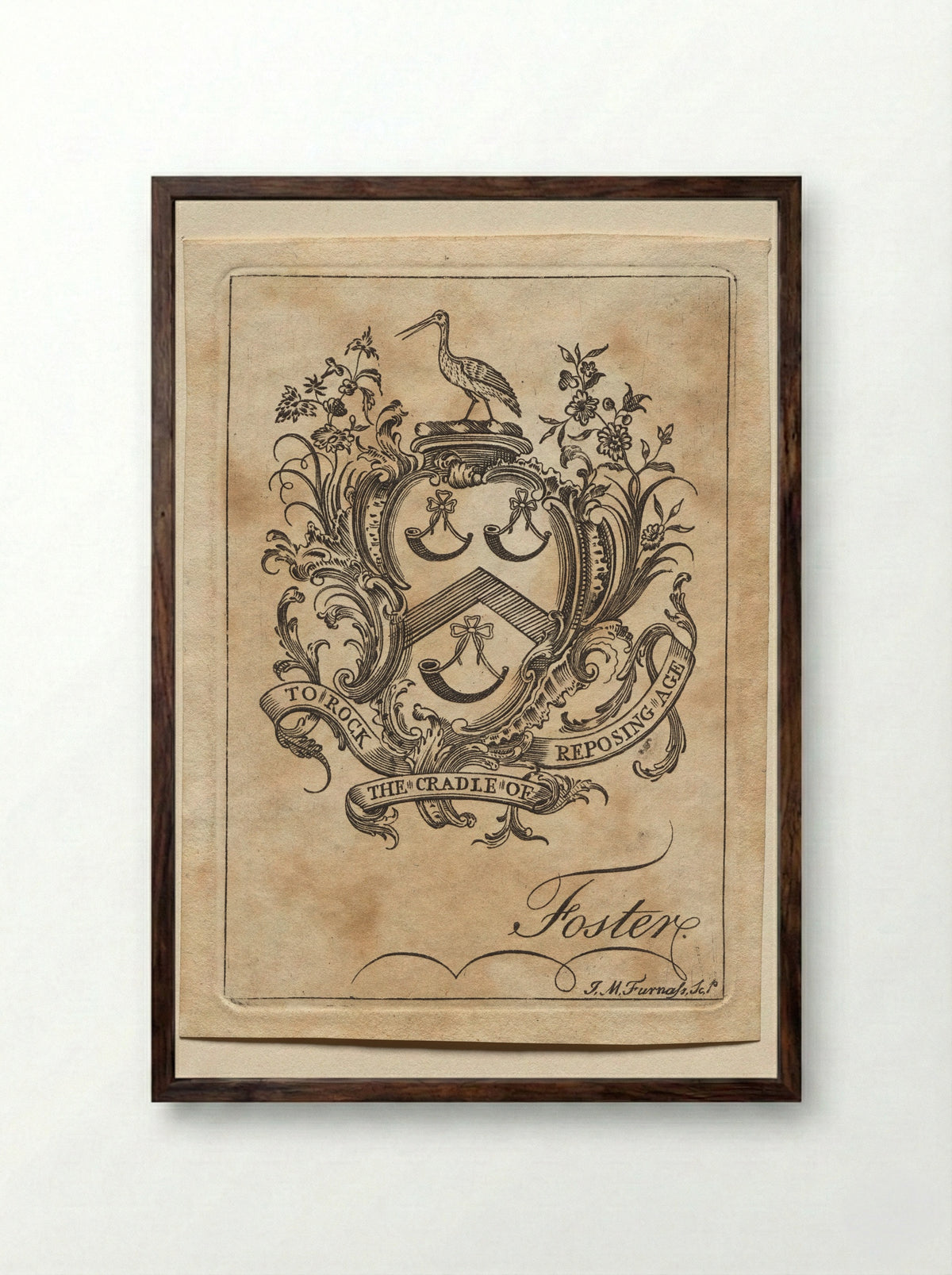 Bookplate: Coat of Arms with Foster inscribed below - John Mason Furnass - Framed Print Dark Wood