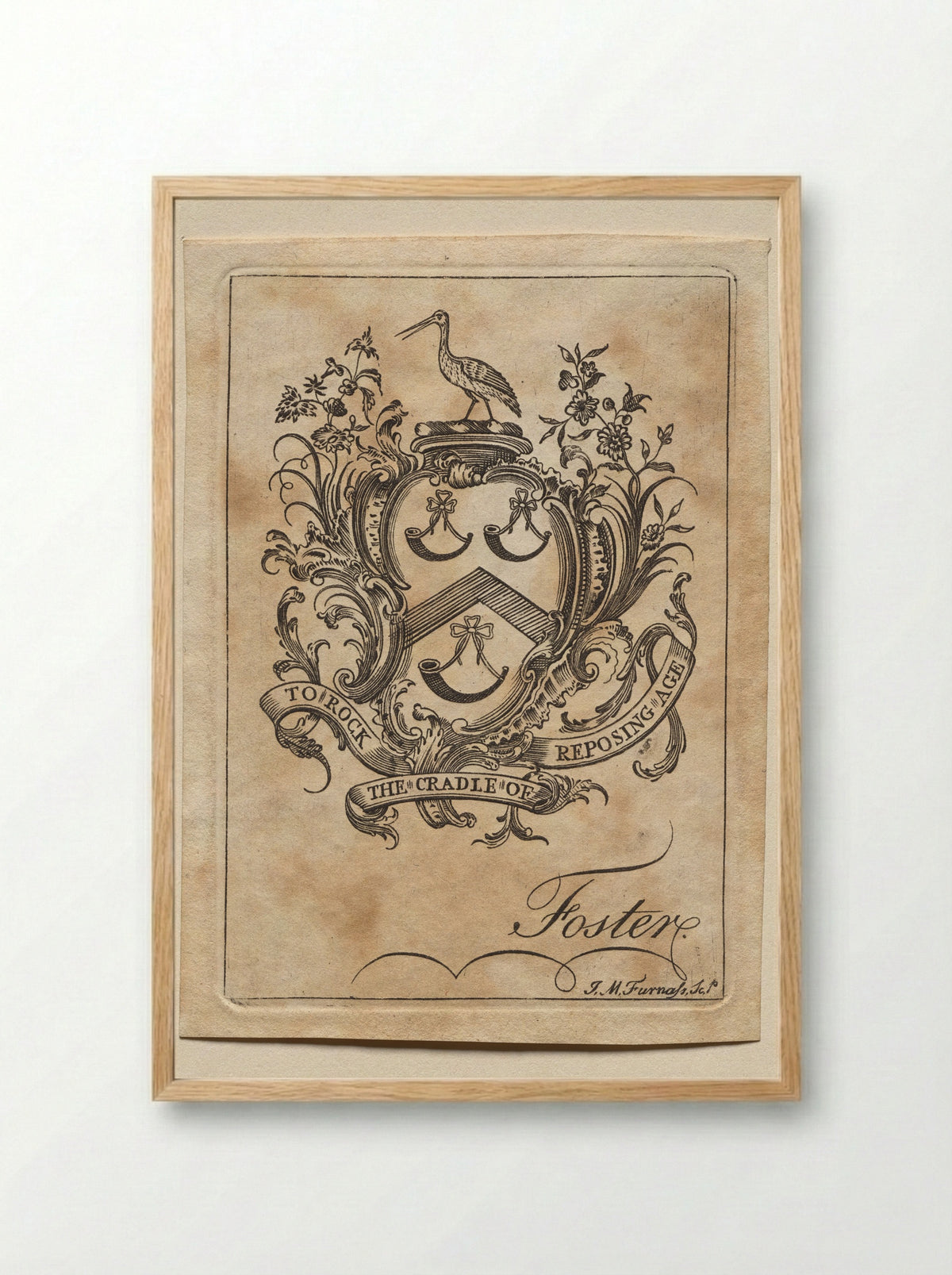 Bookplate: Coat of Arms with Foster inscribed below - John Mason Furnass - Framed Print Wood