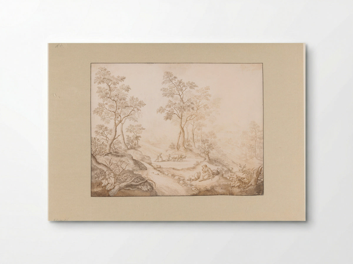 Boomrijk landschap met vrouw, man en een boer - Pieter de Porck - Poster