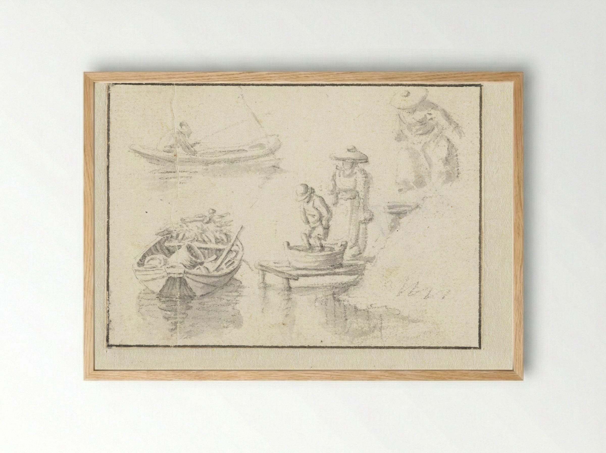Bootje bij een steiger (Small Boat at a Jetty) - Herman Saftleven - Framed Print Wood