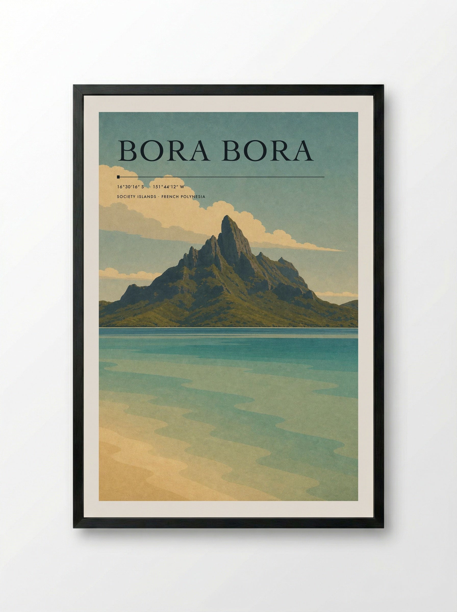 Bora Bora Travel Poster Artwork - Framed Print Black