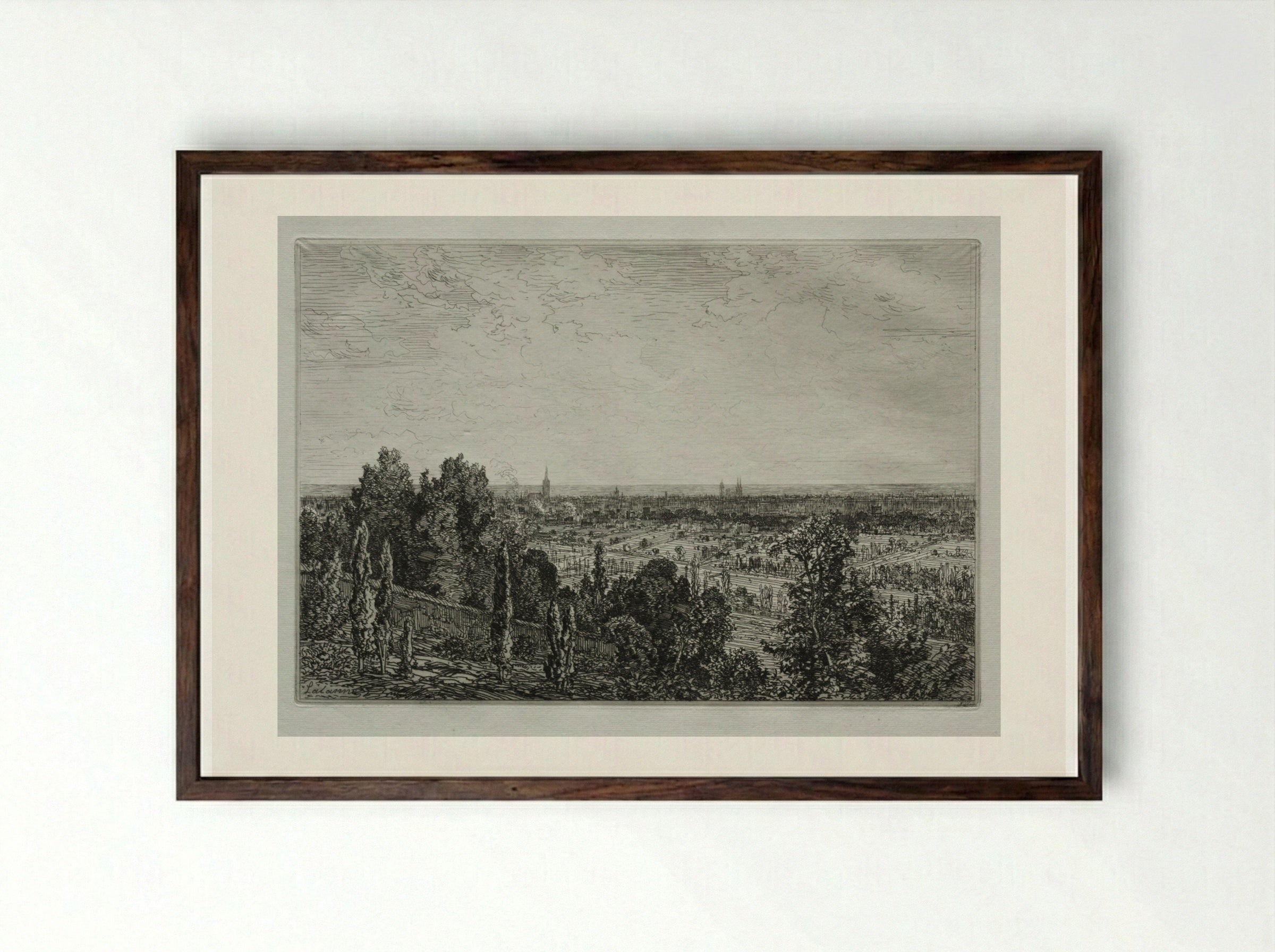 Bordeaux, View From the Coast of Cenon - Maxime Lalanne - Framed Print Dark Wood