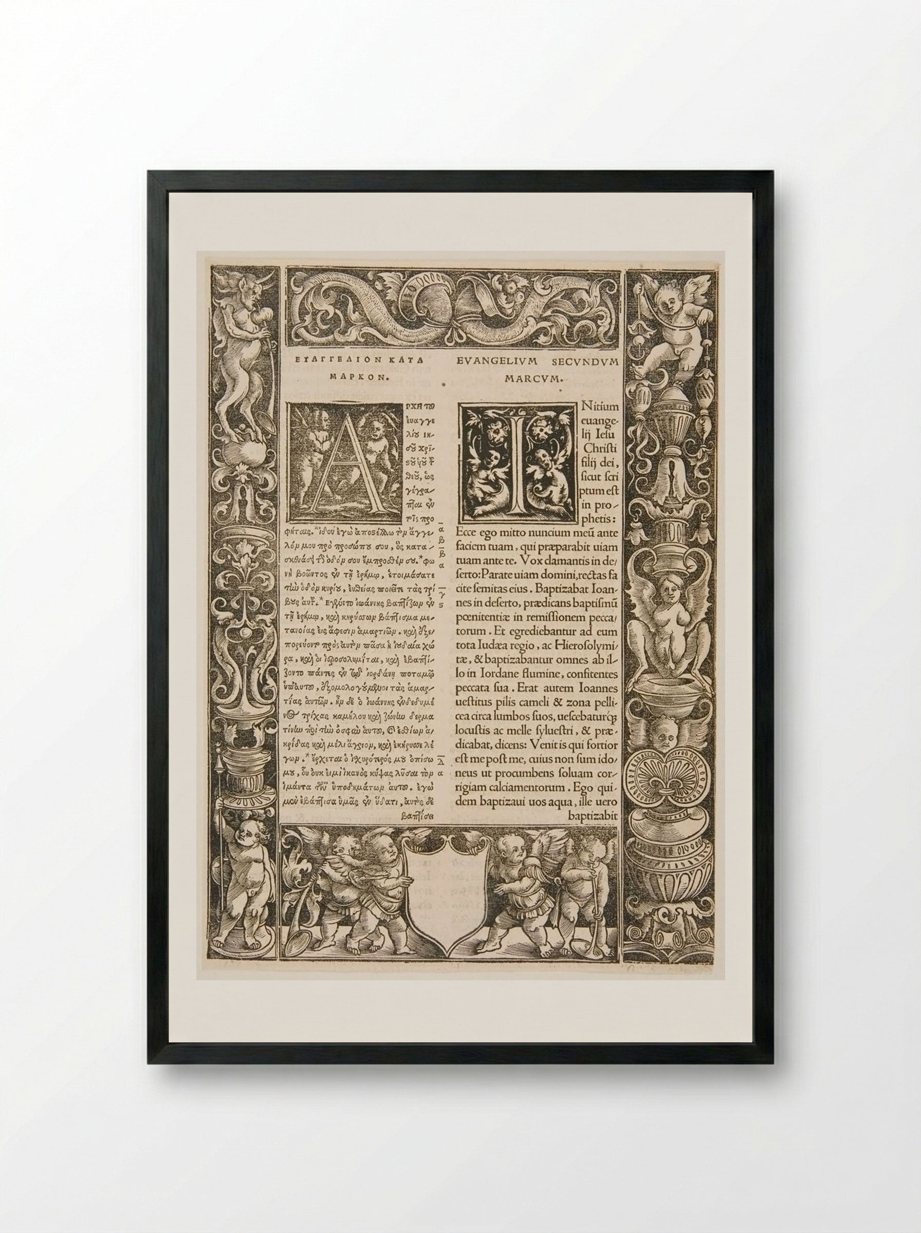 Border Composed of Four Blocks; Initials A, I - Urs Graf - Framed Print Black
