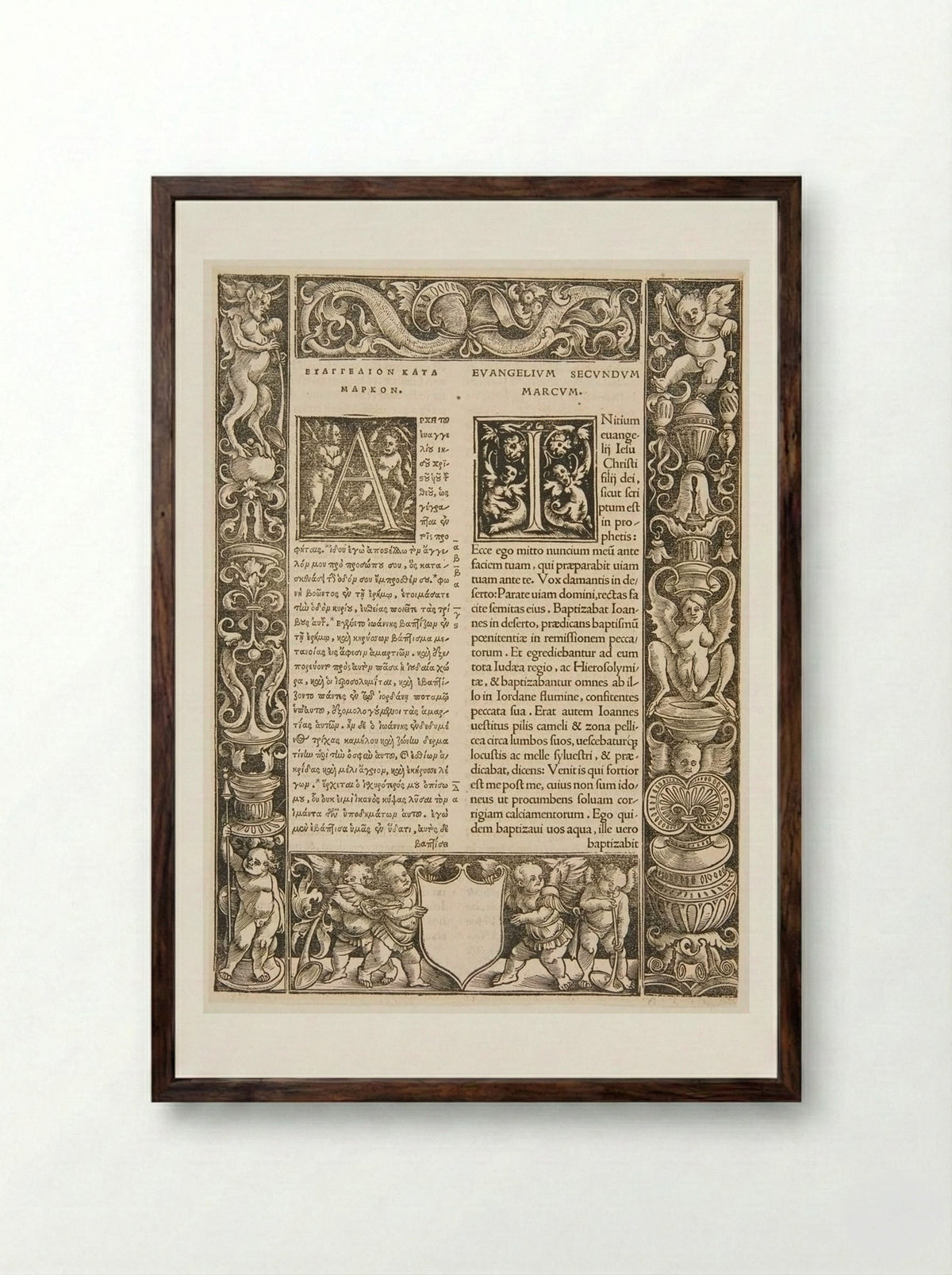 Border Composed of Four Blocks; Initials A, I - Urs Graf - Framed Print Dark Wood