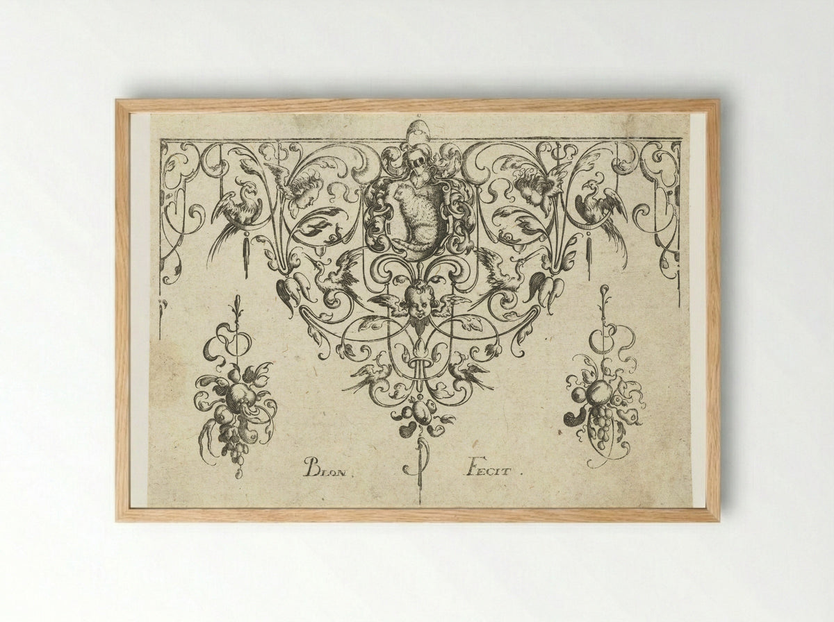 Border with Coat of Arms and Cat - Michiel le Blon - Framed Print Wood