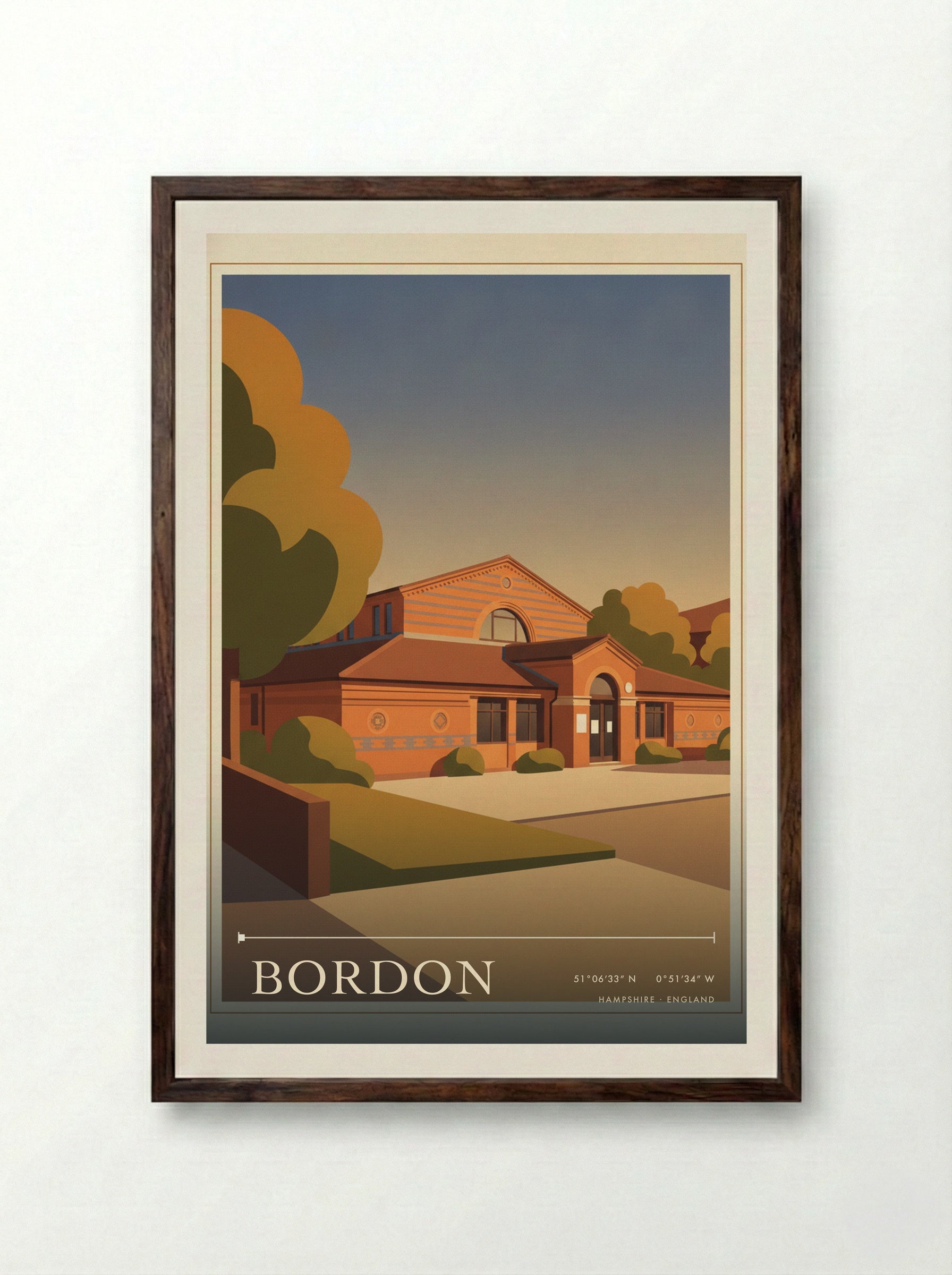Bordon Hampshire England Travel Poster - Framed Print Dark Wood