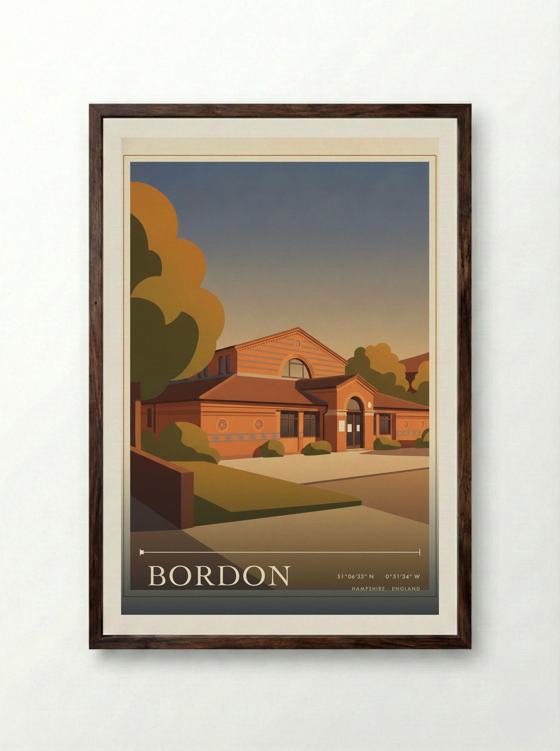 Bordon Hampshire England Travel Poster - Framed Print Dark Wood
