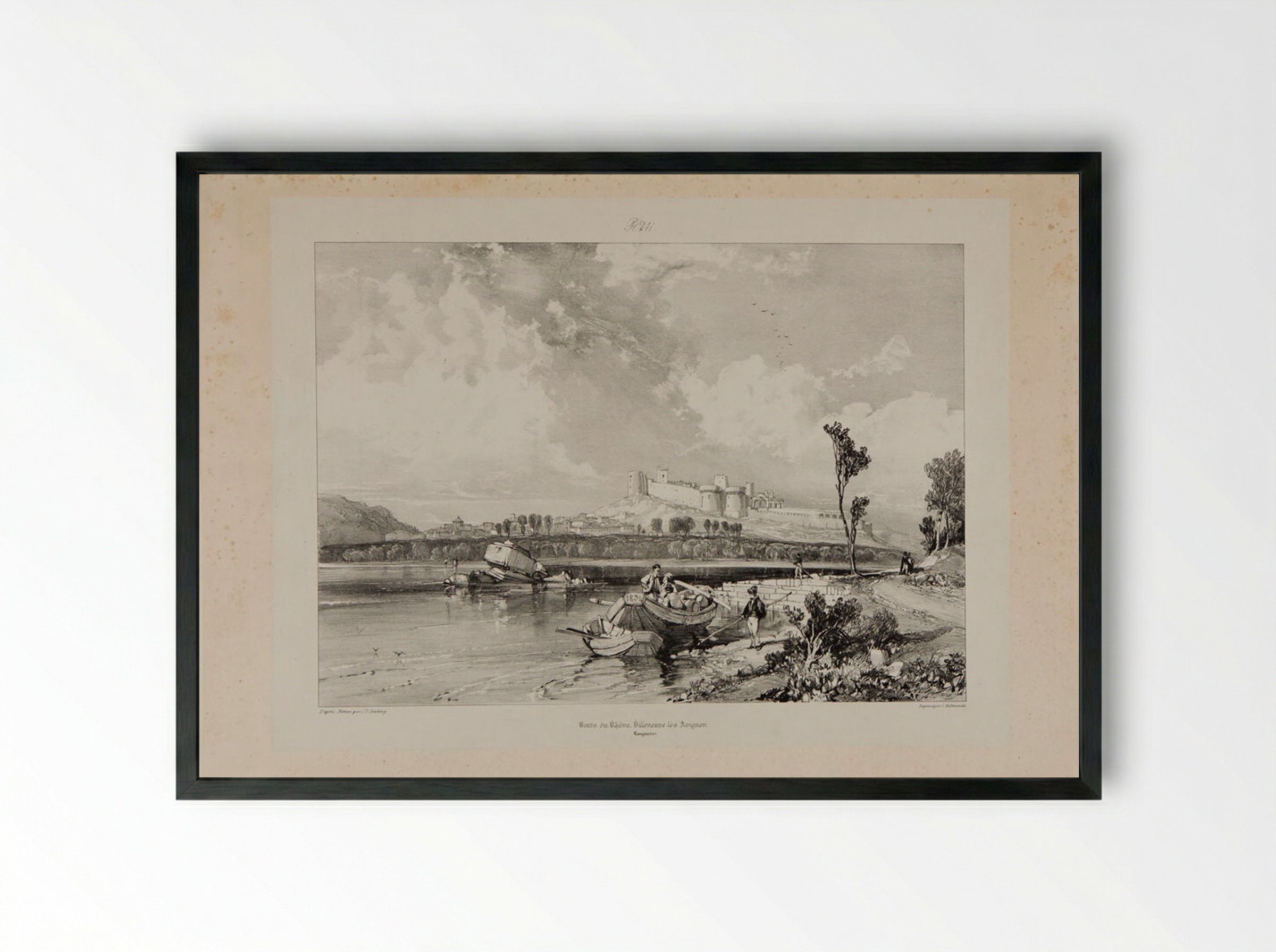 Bords du Rhone, Villeneuve les Avignon, Languedoc - James Duffield Harding - Framed Print Black