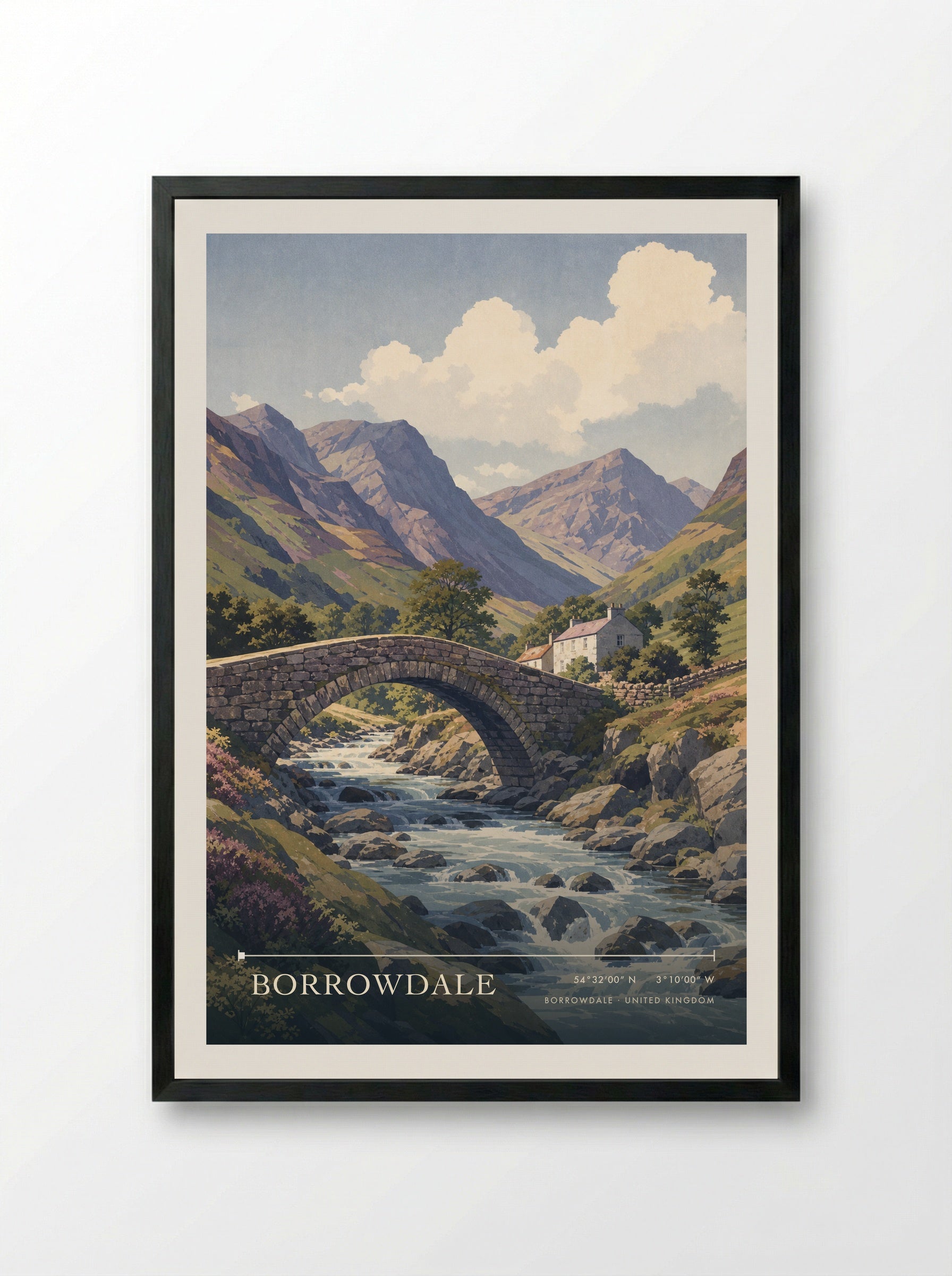 Borrowdale United Kingdom Travel Poster - Framed Print Black