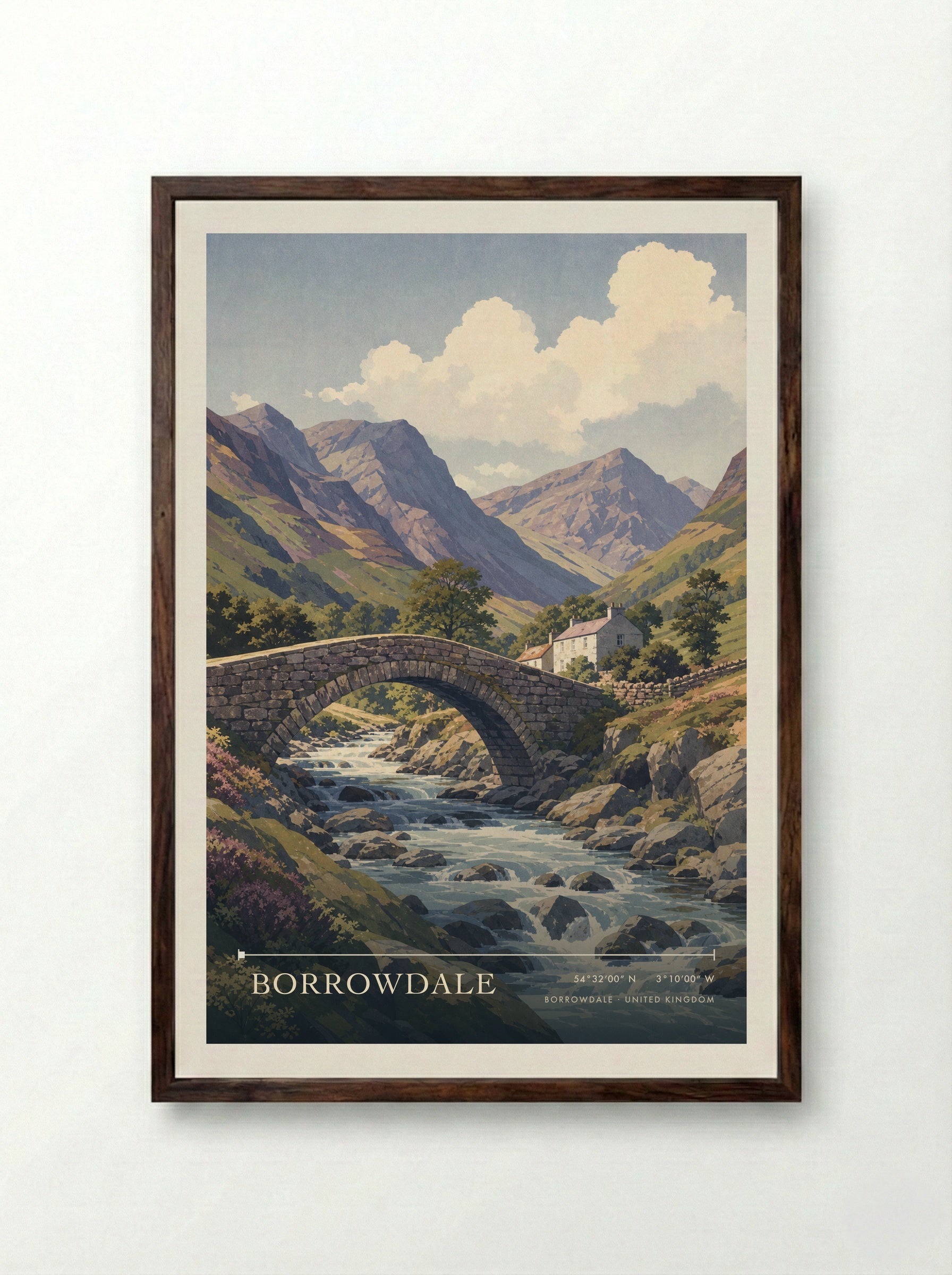 Borrowdale United Kingdom Travel Poster - Framed Print Dark Wood