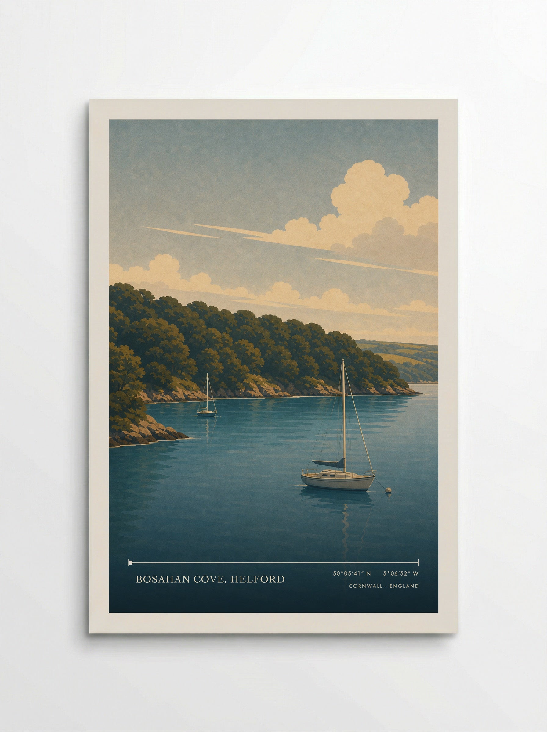 Bosahan Cove, Helford Cornwall England Travel Poster - Poster