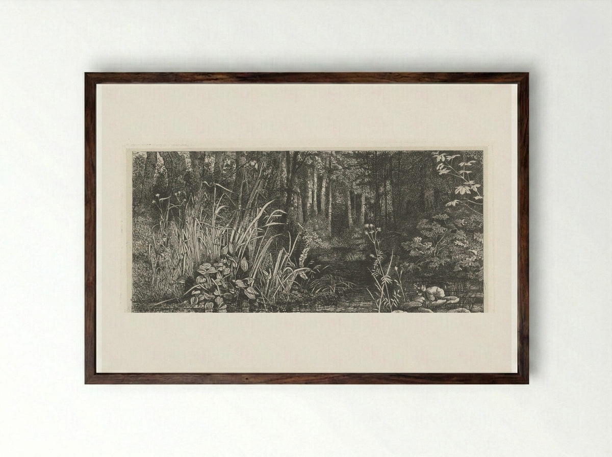 Bosbeekje (Woodland Stream) - Jacobus Ludovicus Cornet - Framed Print Dark Wood