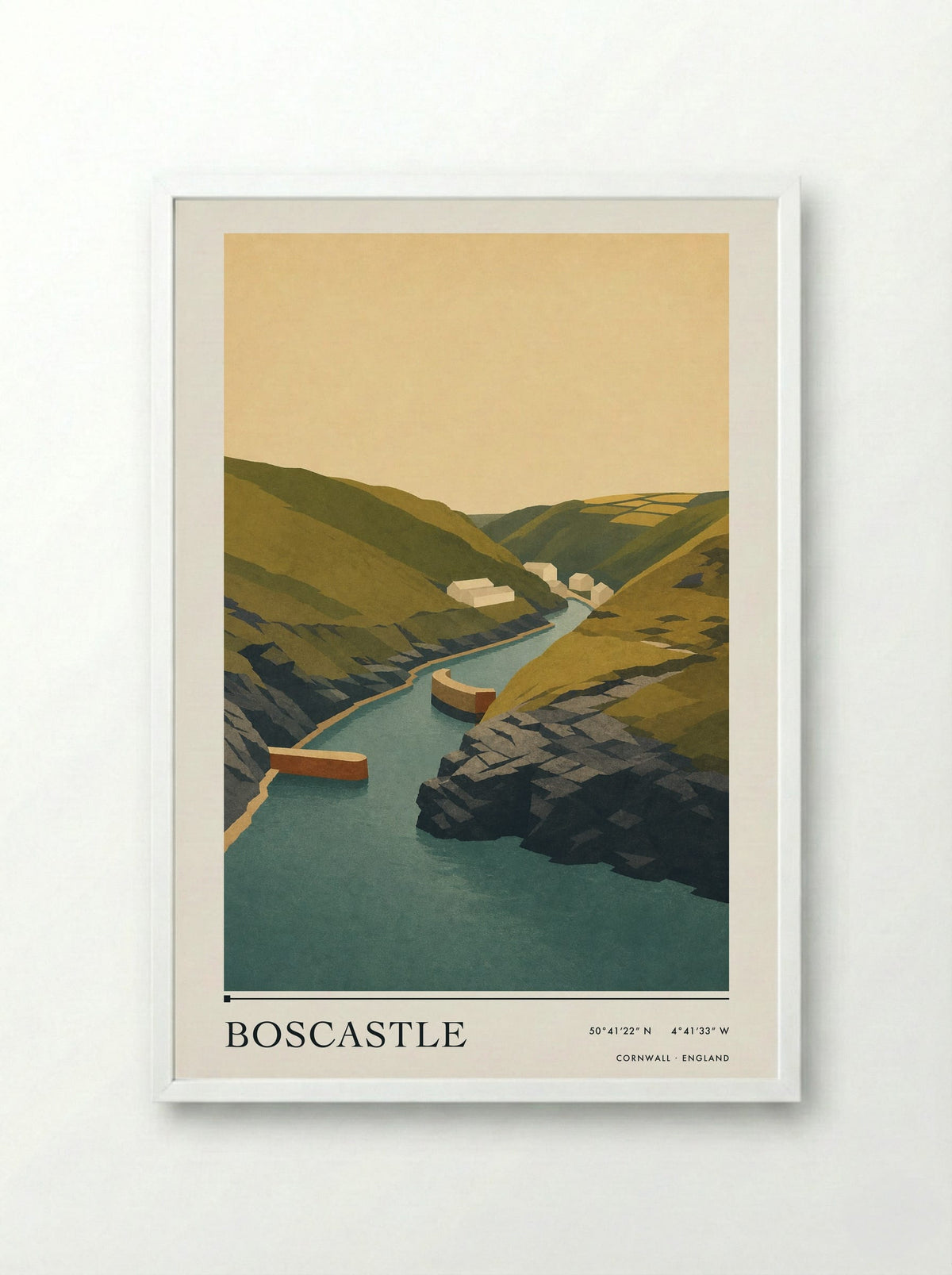 Boscastle Cornwall England Travel Poster - Framed Print White