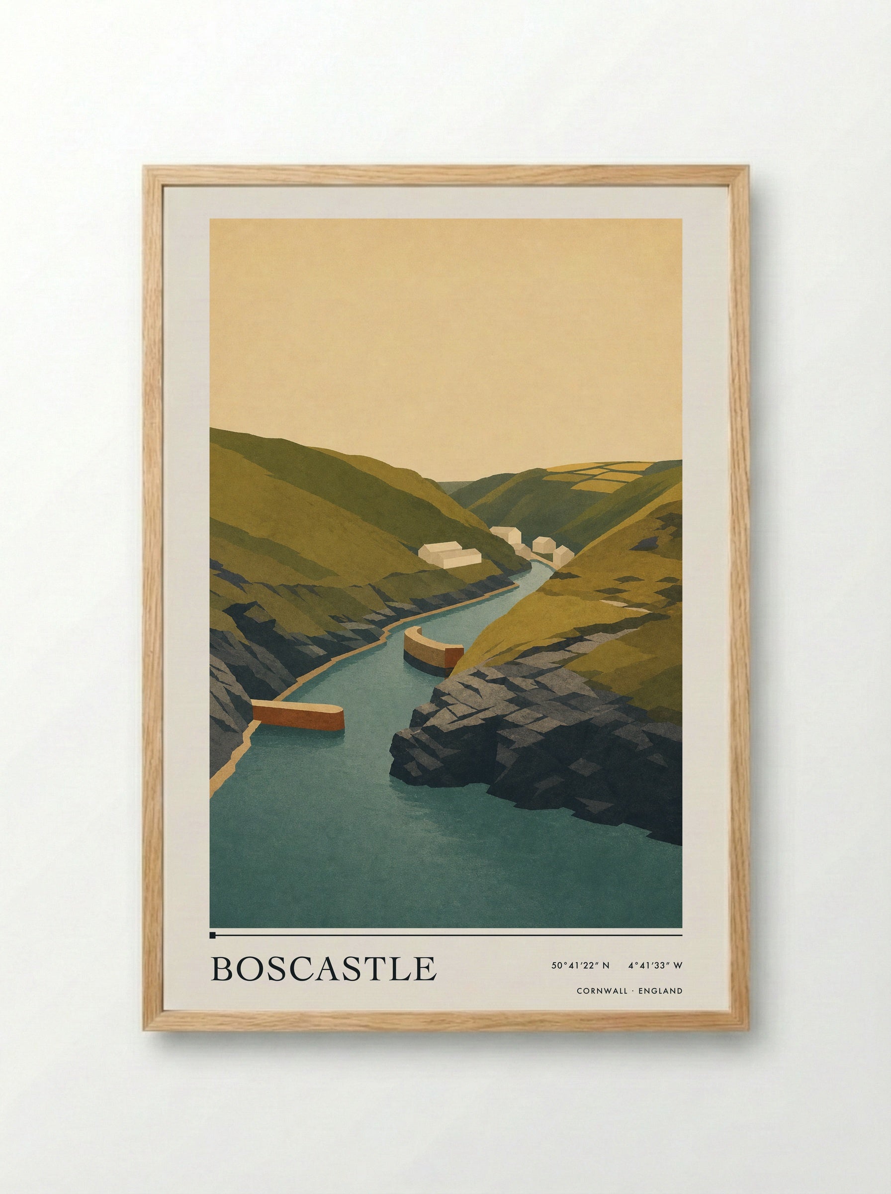 Boscastle Cornwall England Travel Poster - Framed Print Wood