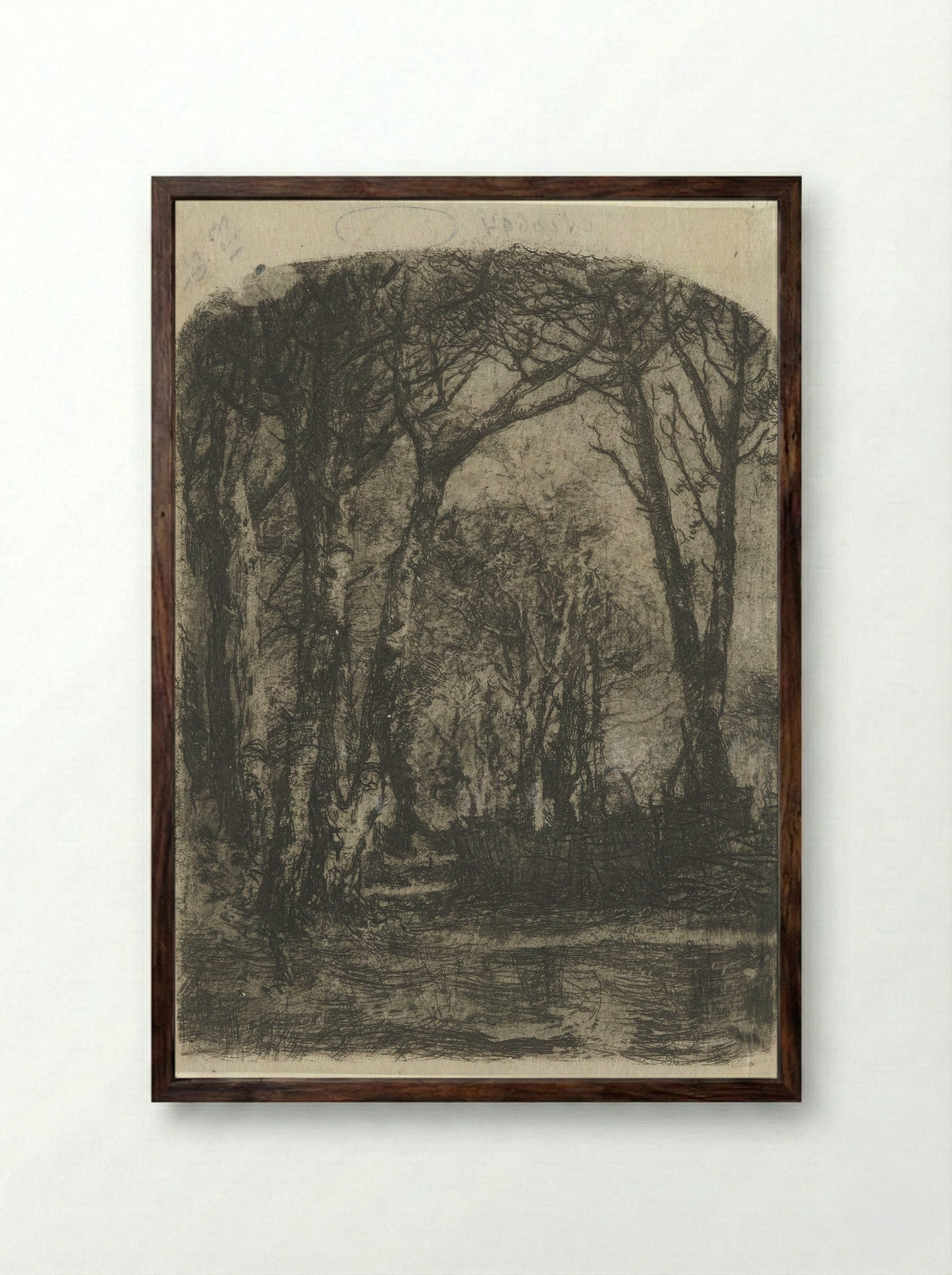 Bosgezicht (Forest View) - Mosè Bianchi - Framed Print Dark Wood