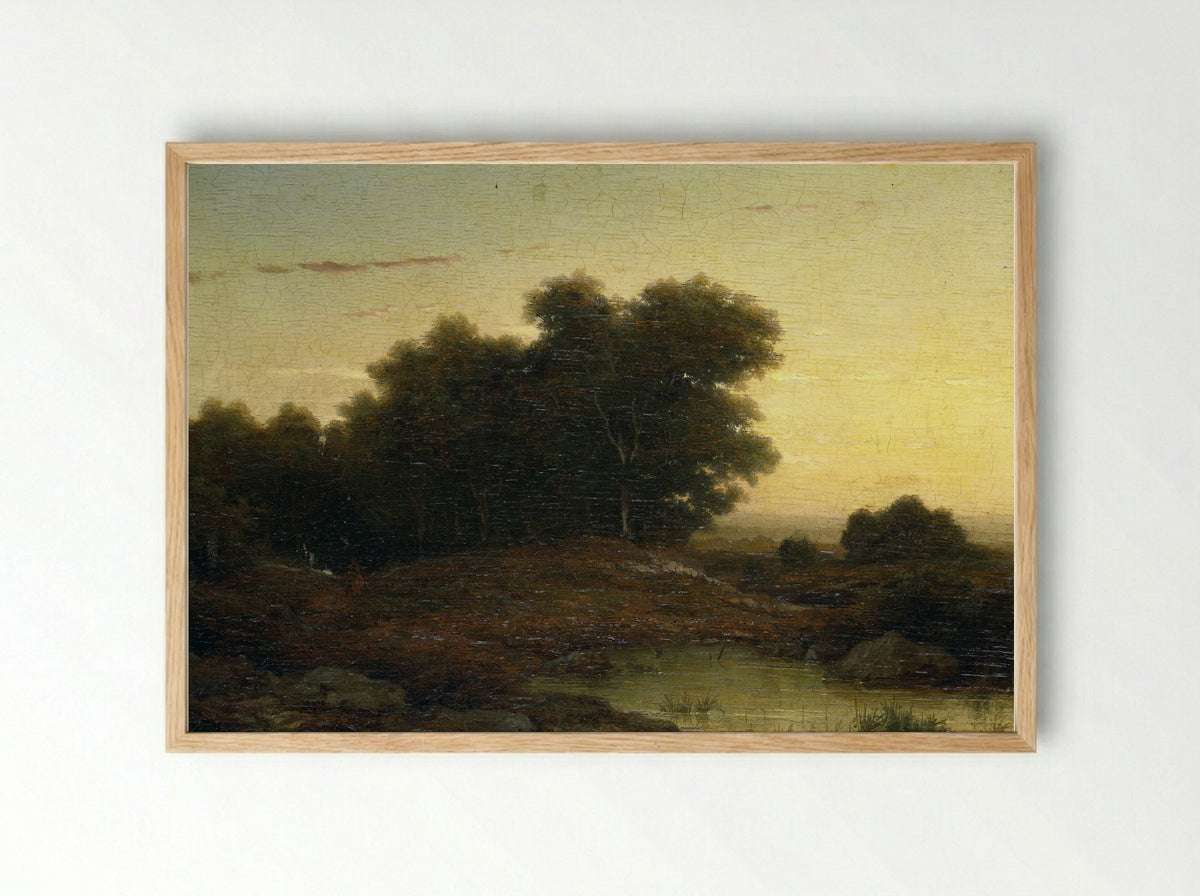 Bosgezicht bij zonsondergang - Louwrens Hanedoes - Framed Print Wood