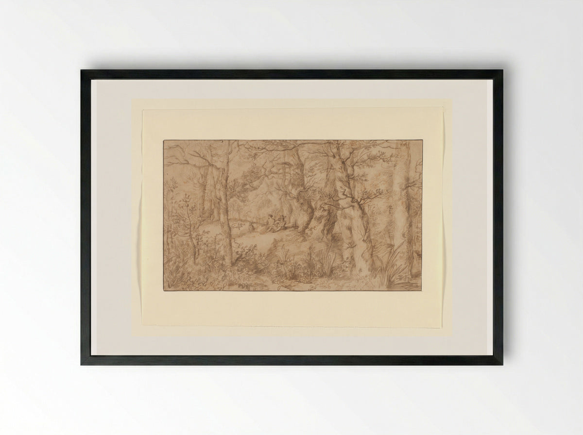 Bosgezicht met rustend paar - Jan Lievens - Framed Print Black