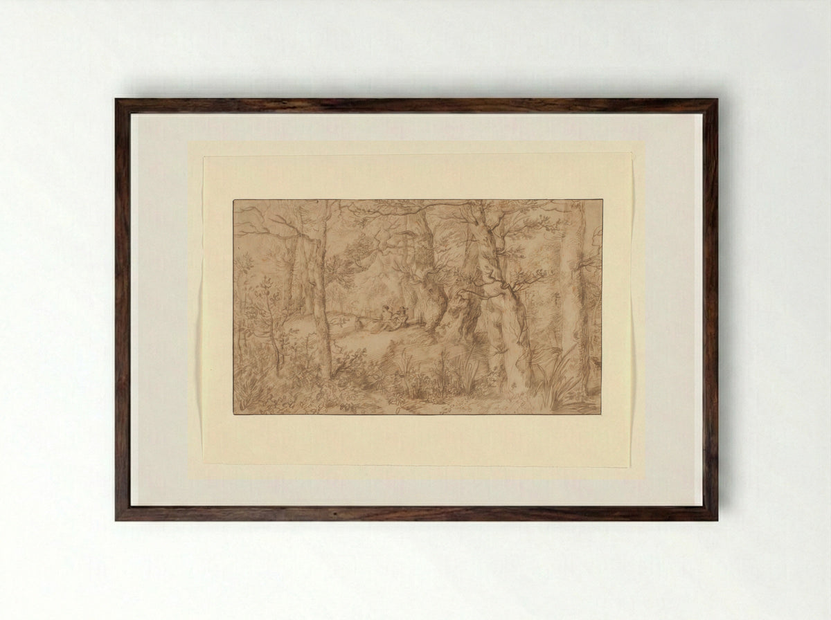 Bosgezicht met rustend paar - Jan Lievens - Framed Print Dark Wood